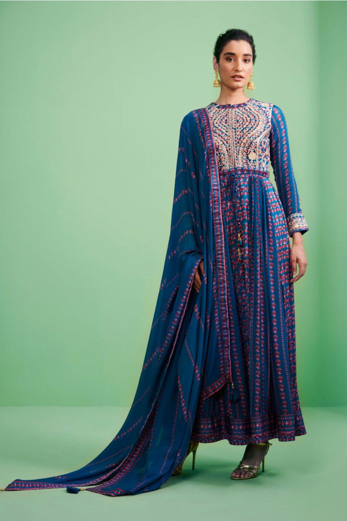 Blue embroidered anarkali set