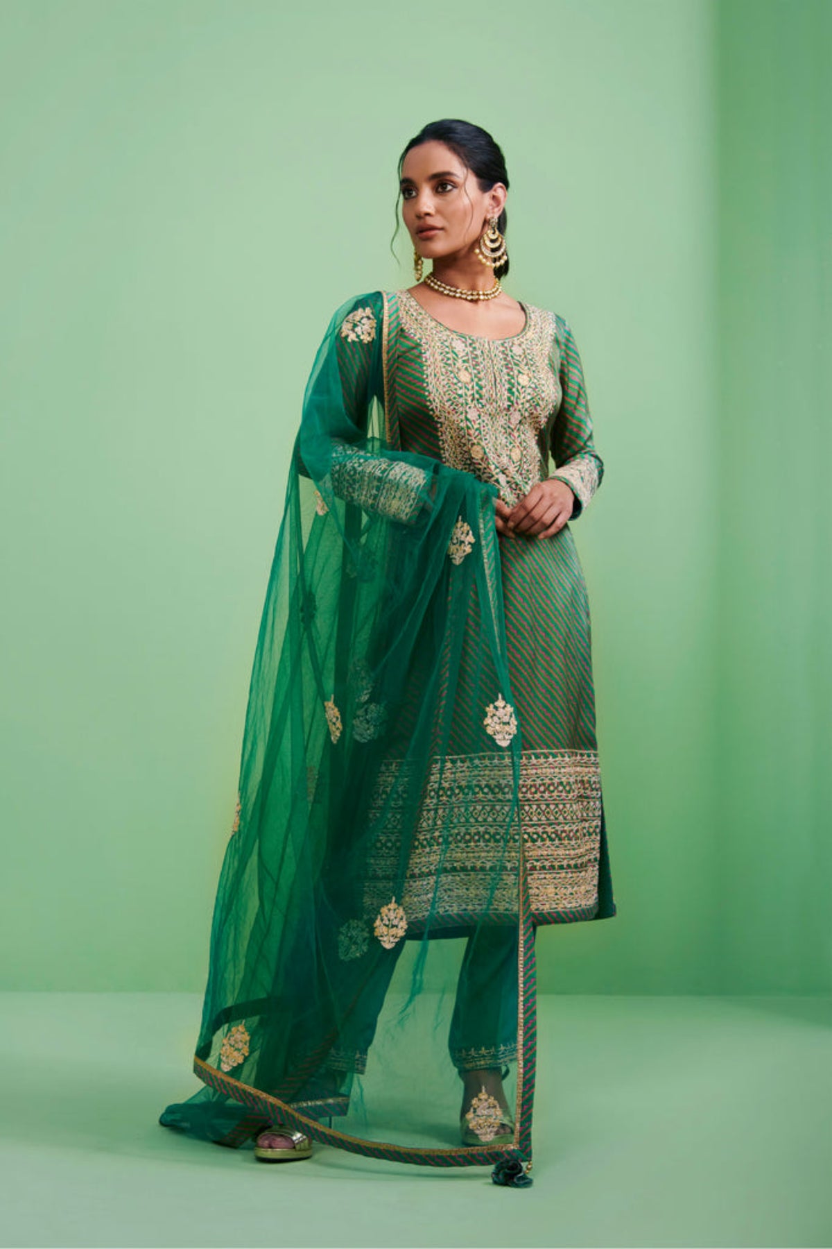 Green gota embroidery kurta set