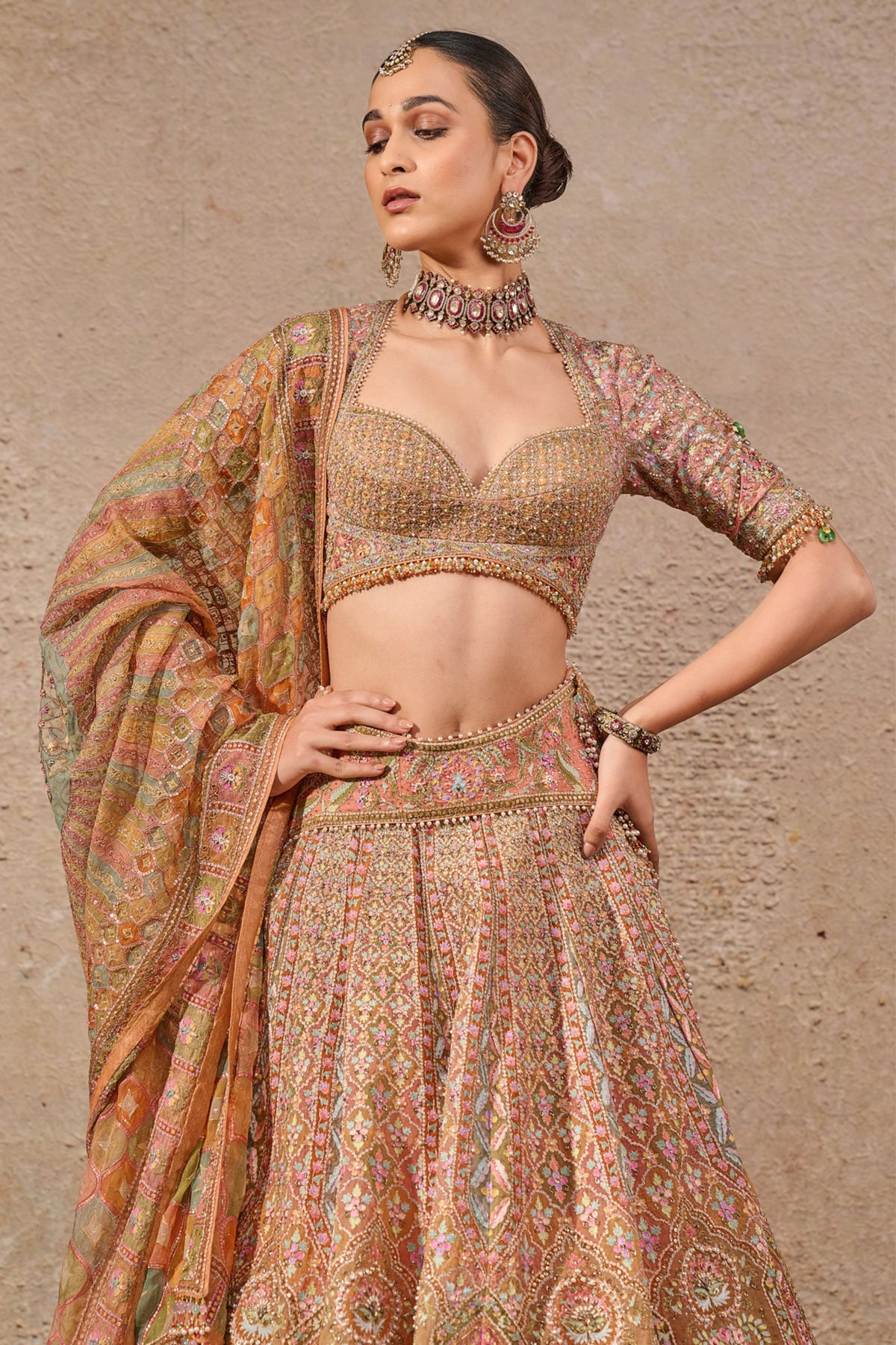 Floral Motif Aari Bridal Lehenga Set