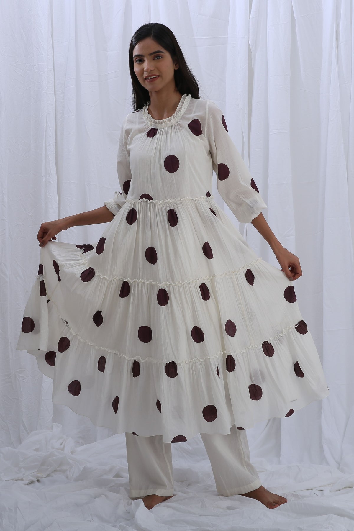 Berry Polka Turtle Kurta Set With Dupatta