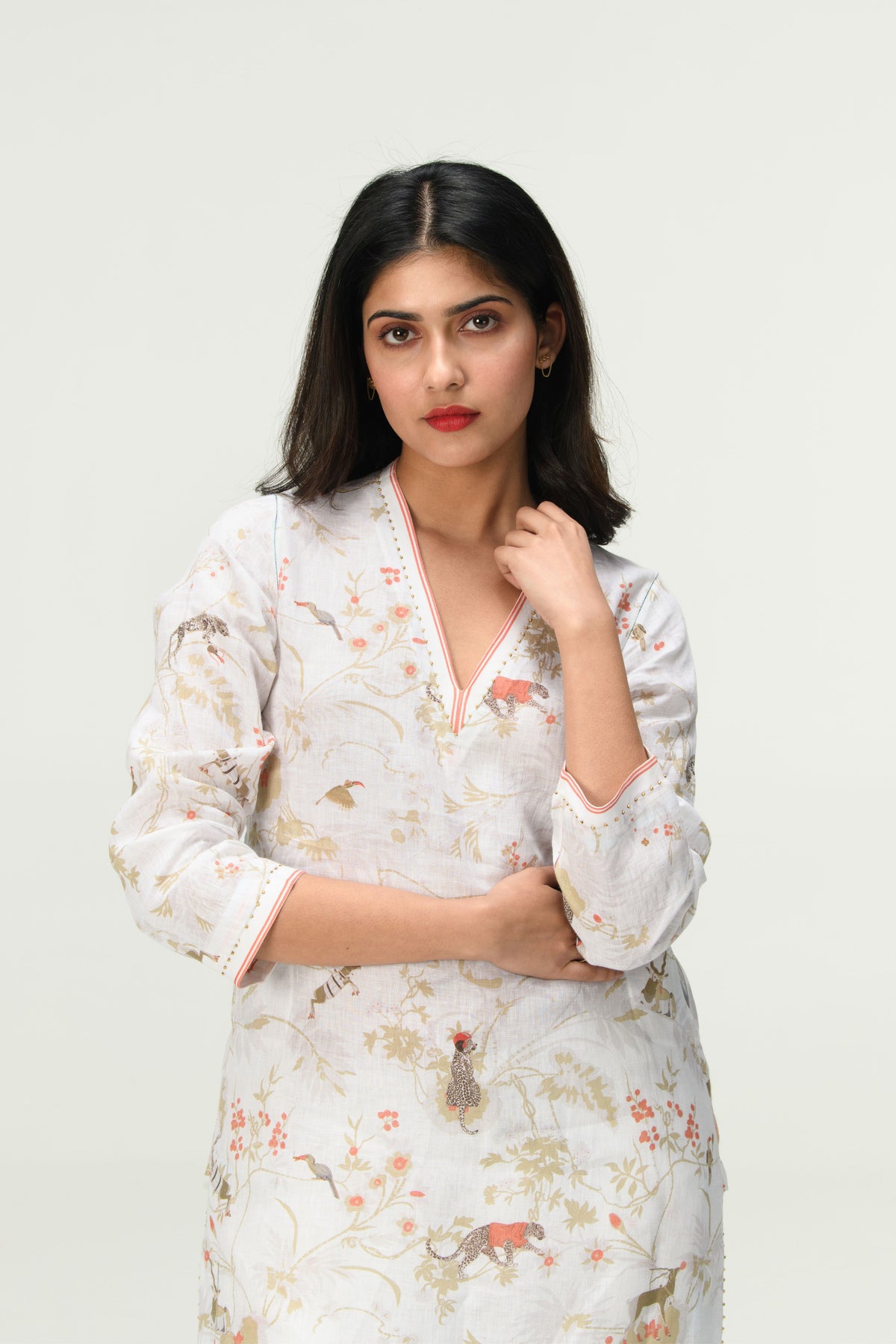 Springforest White V Kneck Kurta