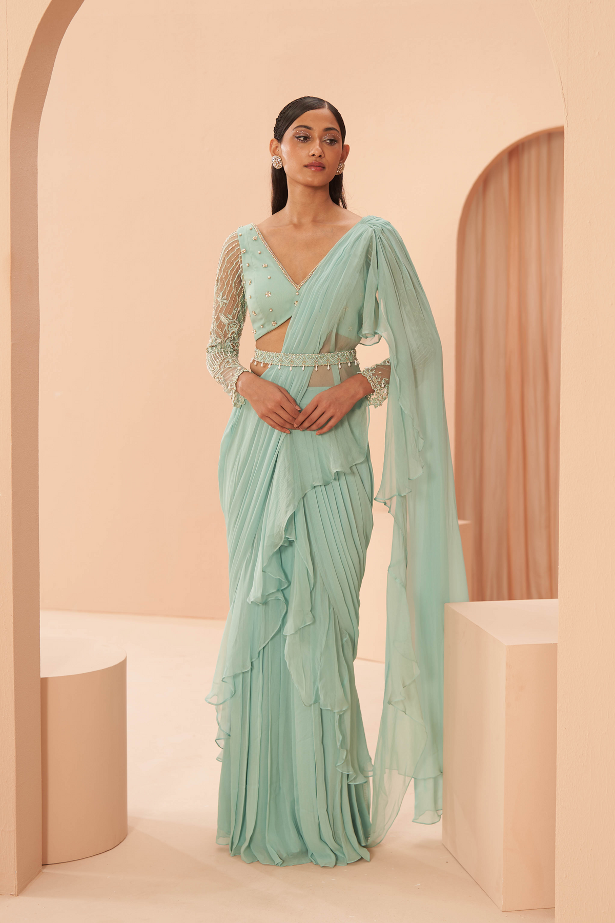 Mist Ruffle Saree Set