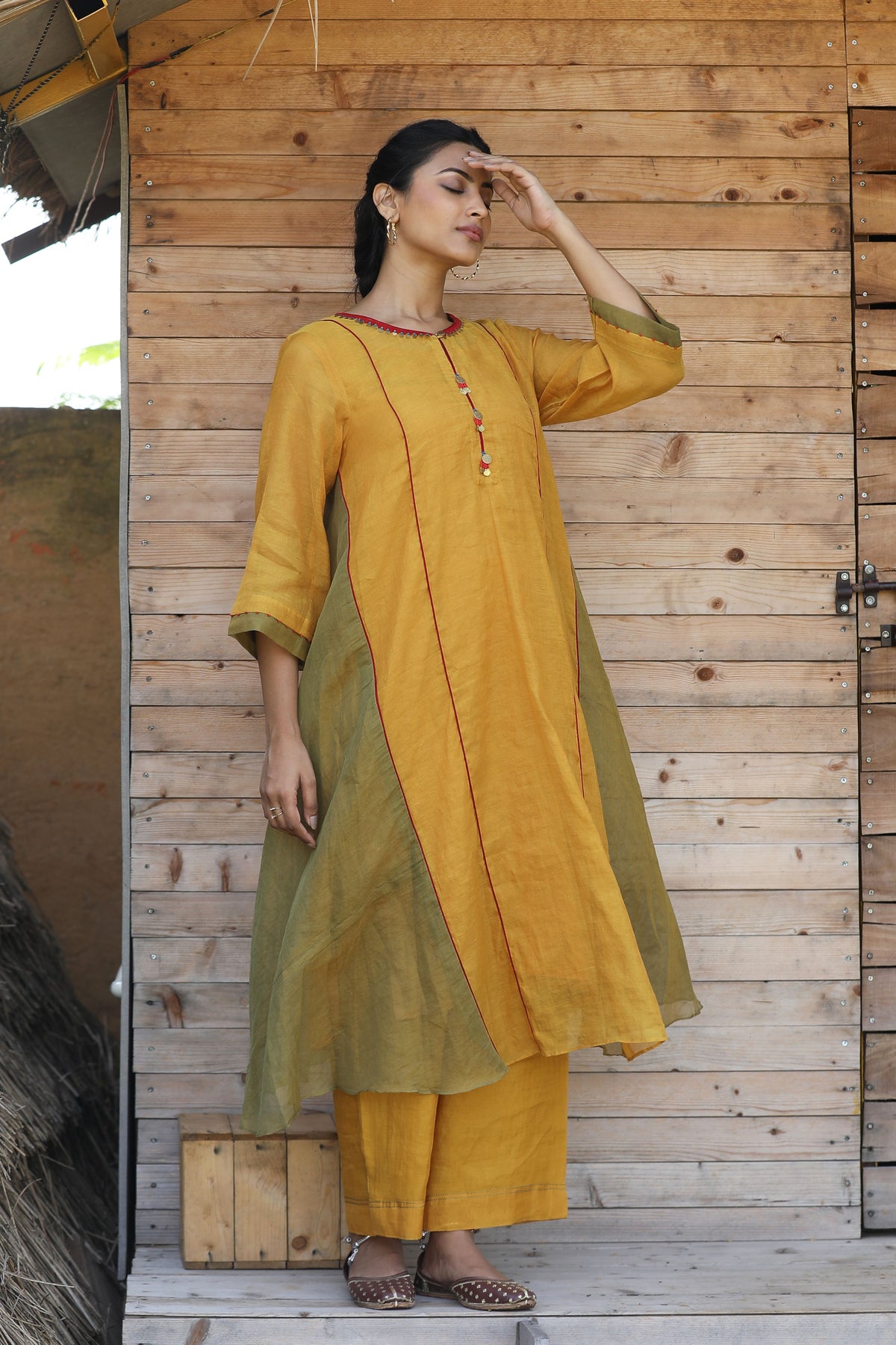 Yellow And Green Kurta Set