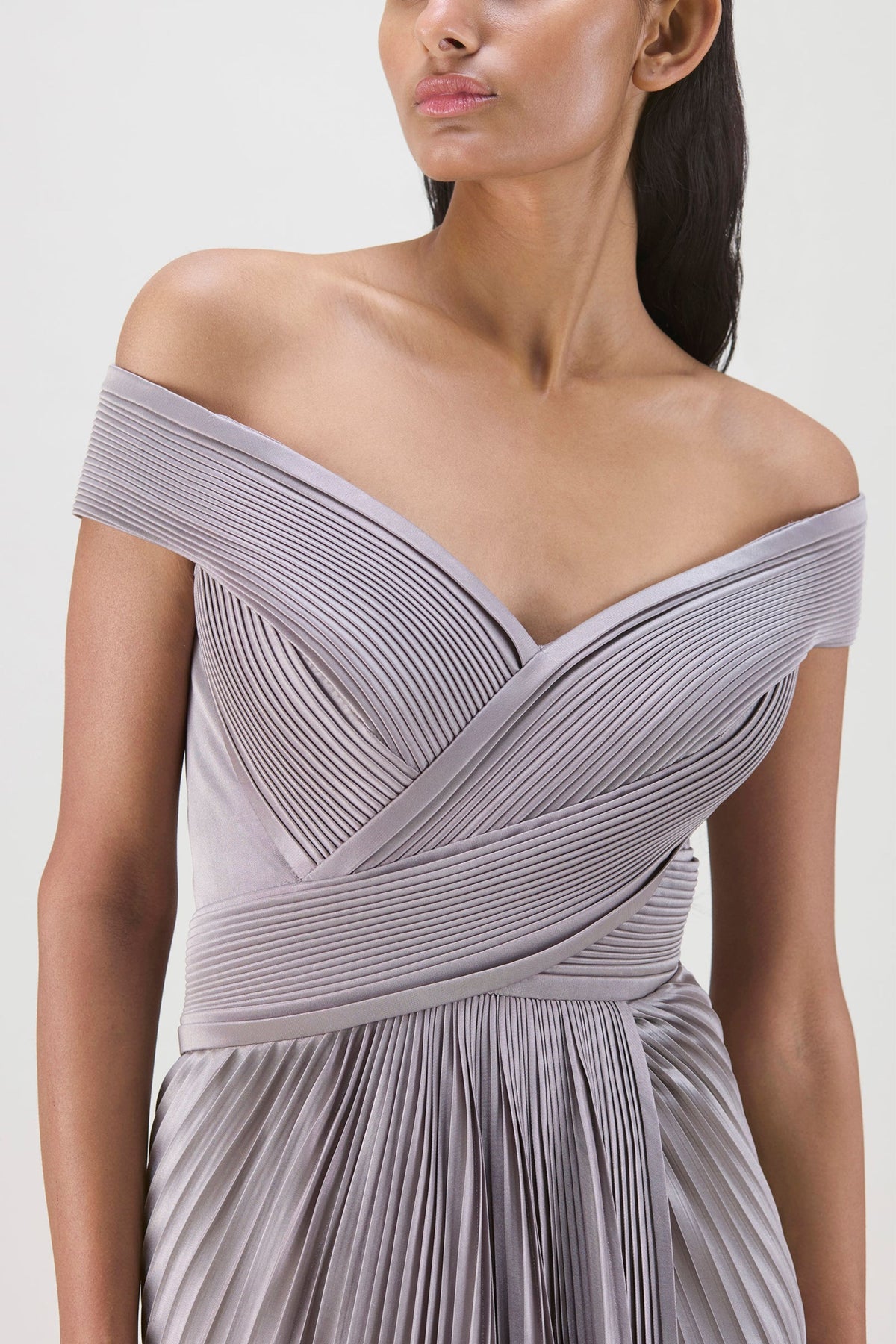 Structured Steel Plisse Gown