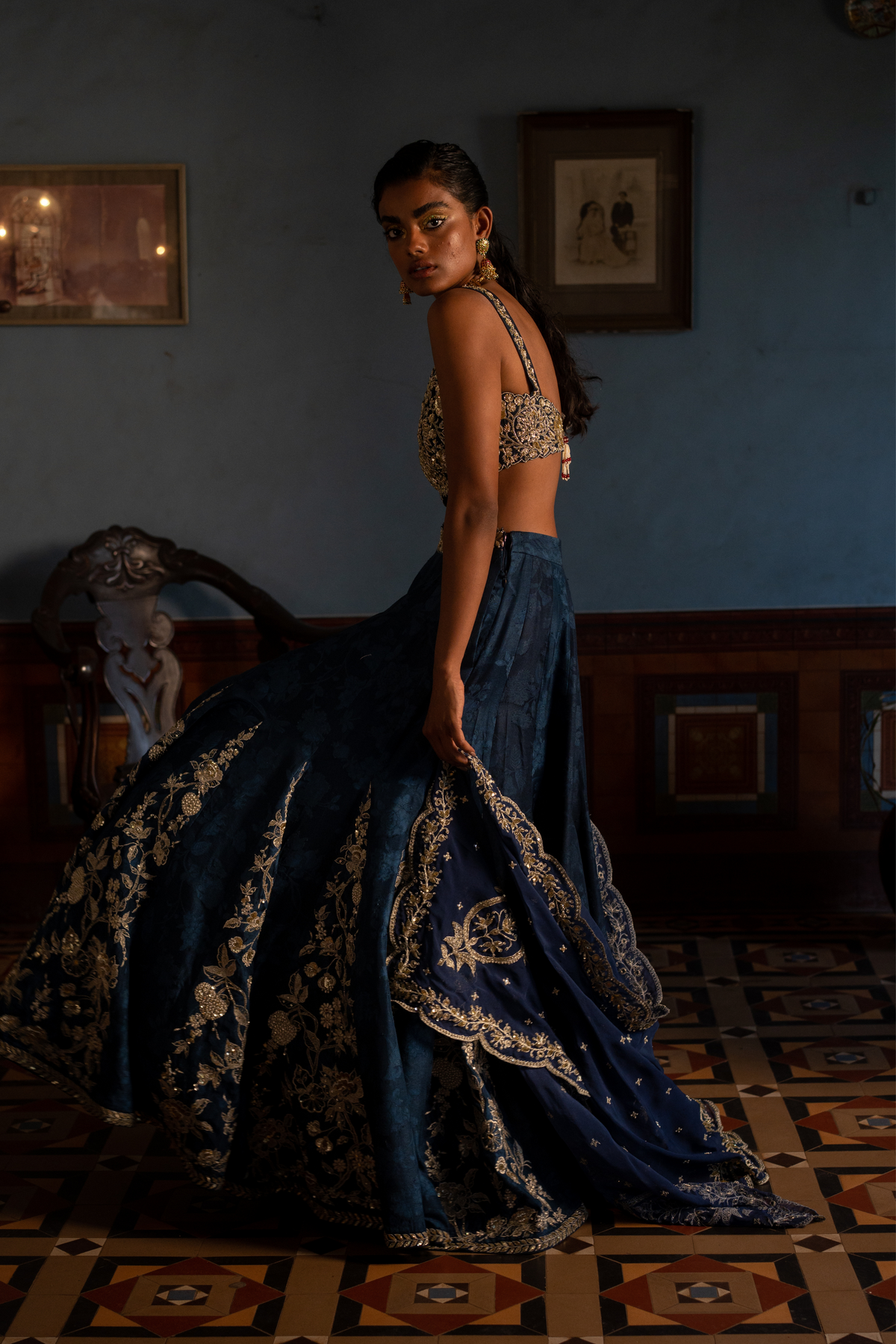 Blue Kali Embroidered Lehenga Set