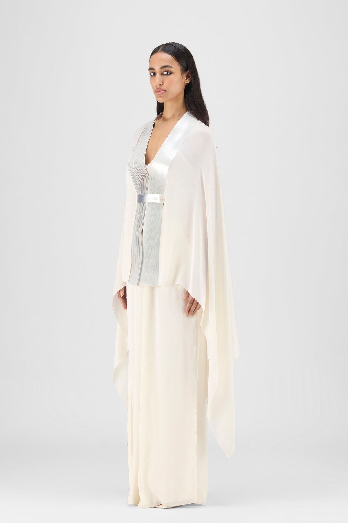 Metallic Structured Cape In Pearl