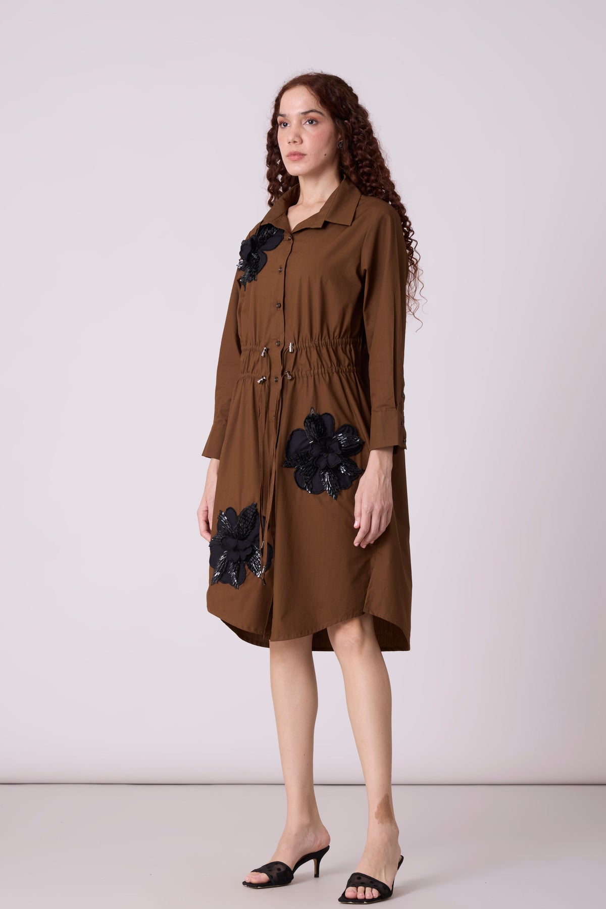 Miles Applique Olive Brown Dress