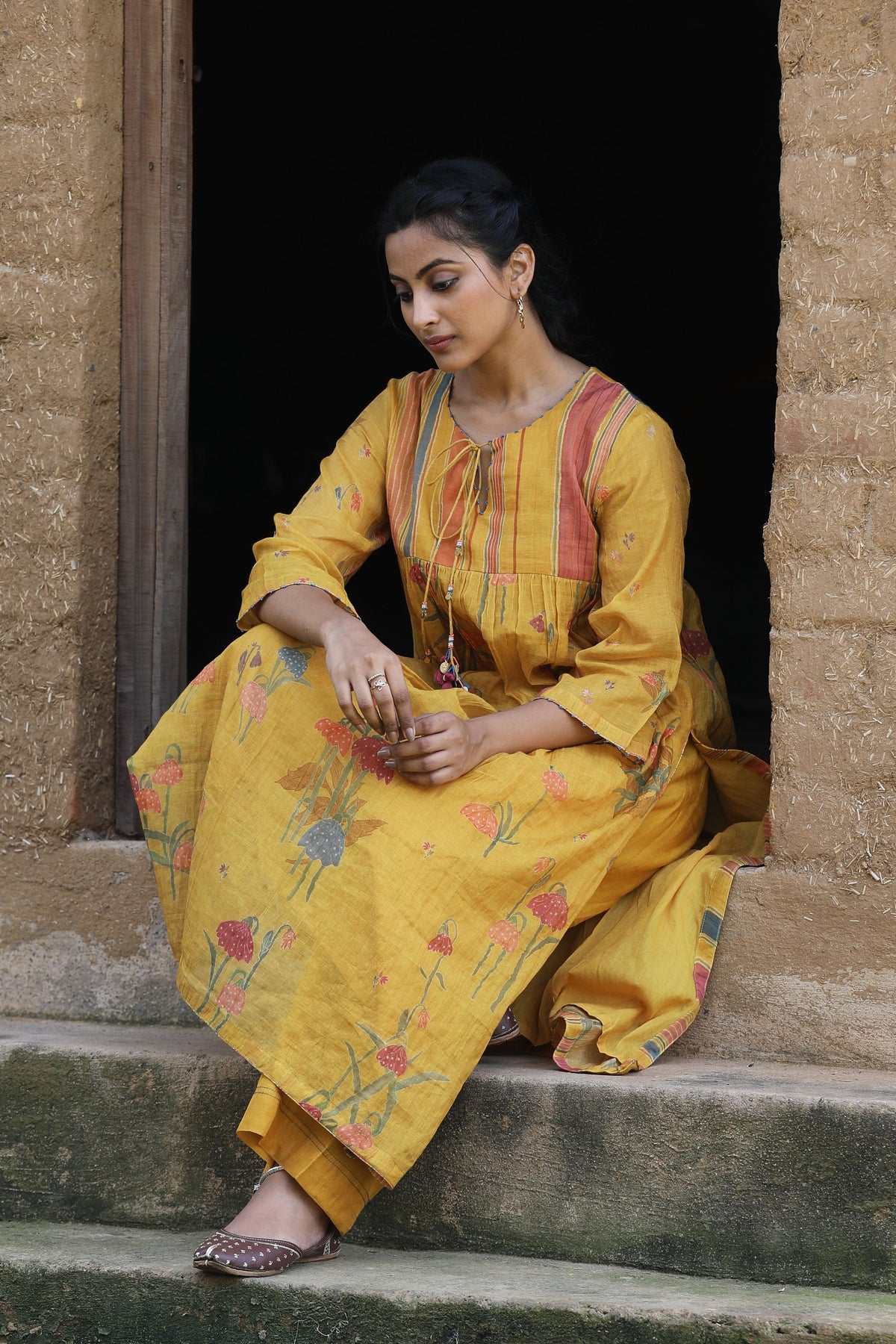 Yellow Floral Print Tunic Set