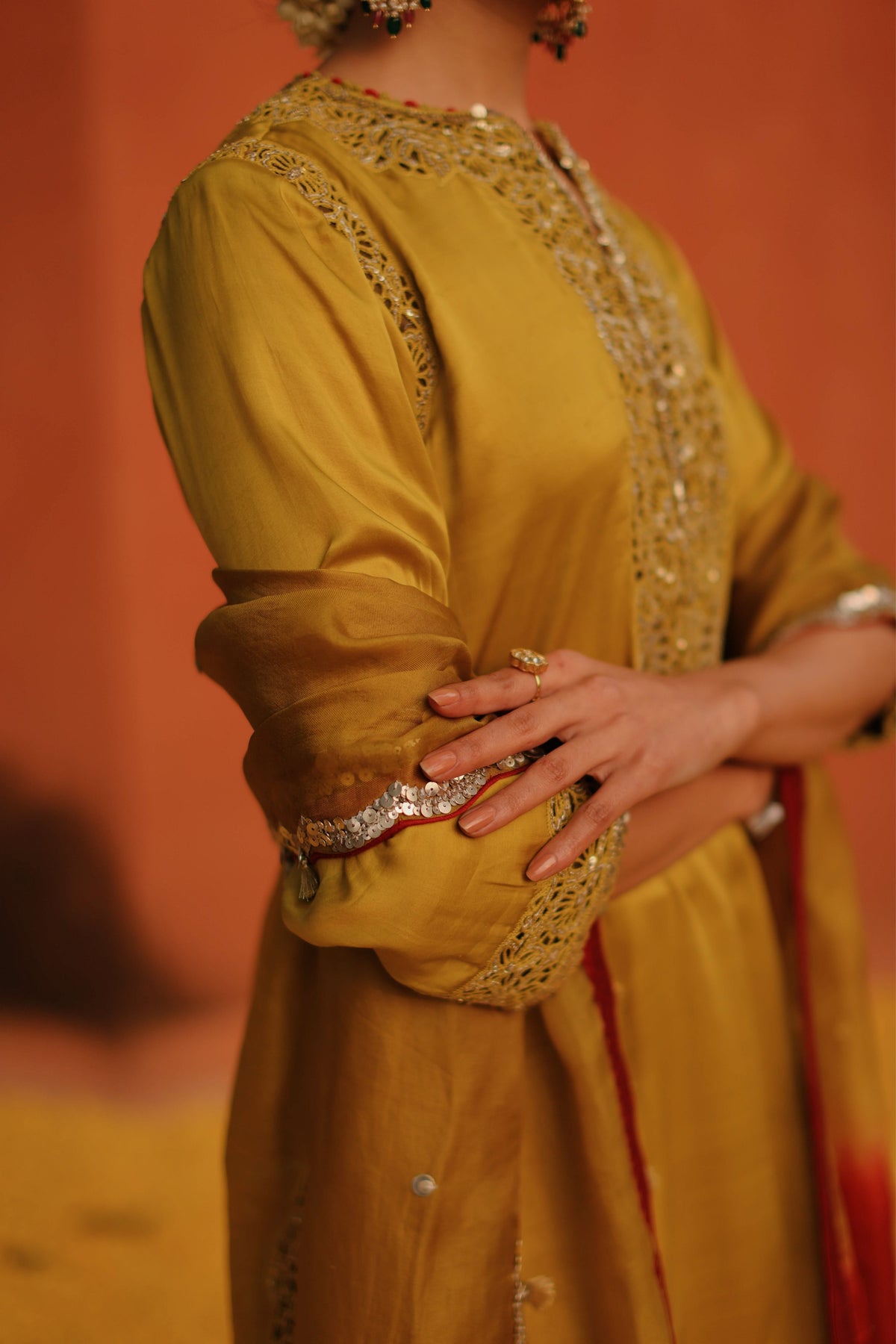 Mustard Cutwork Kurta Set