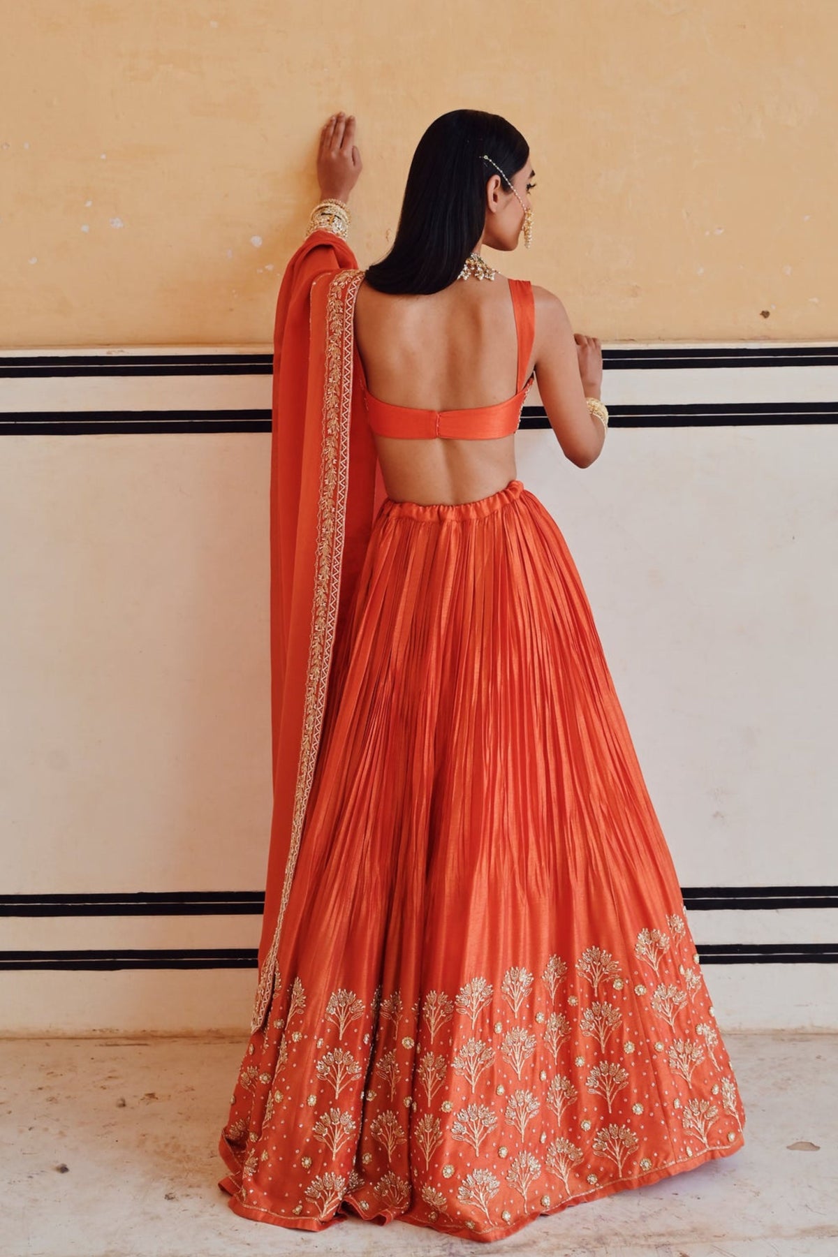 Orange Embroidered Lehenga Set