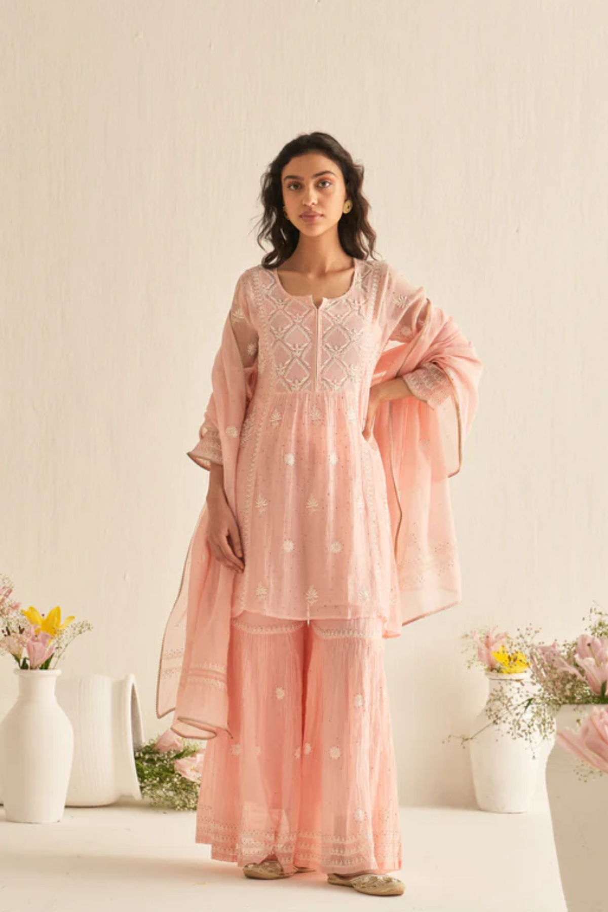 Pink Mulchanderi Sharara Set