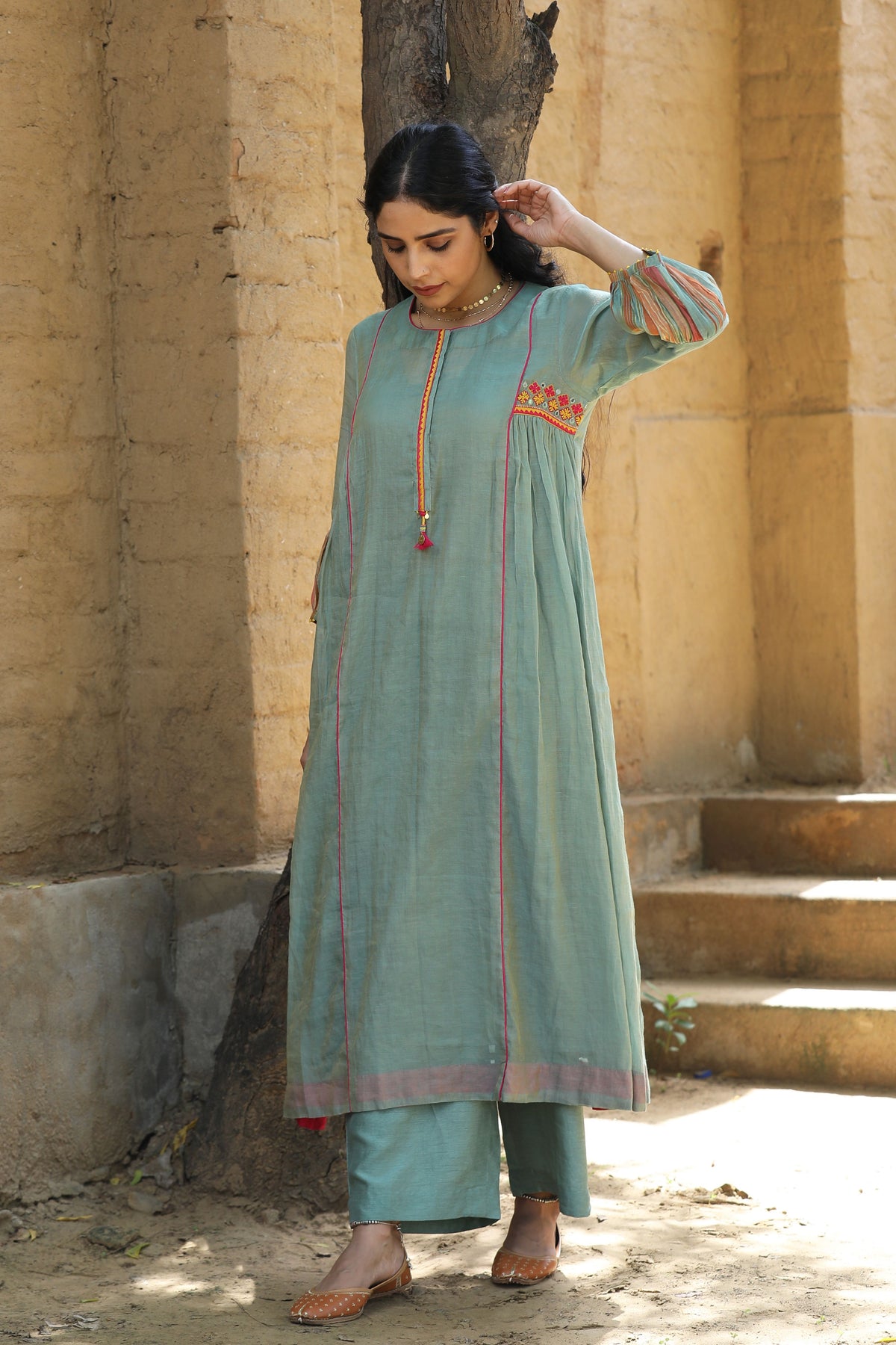 Teal Blue Chunnat Kurta Set