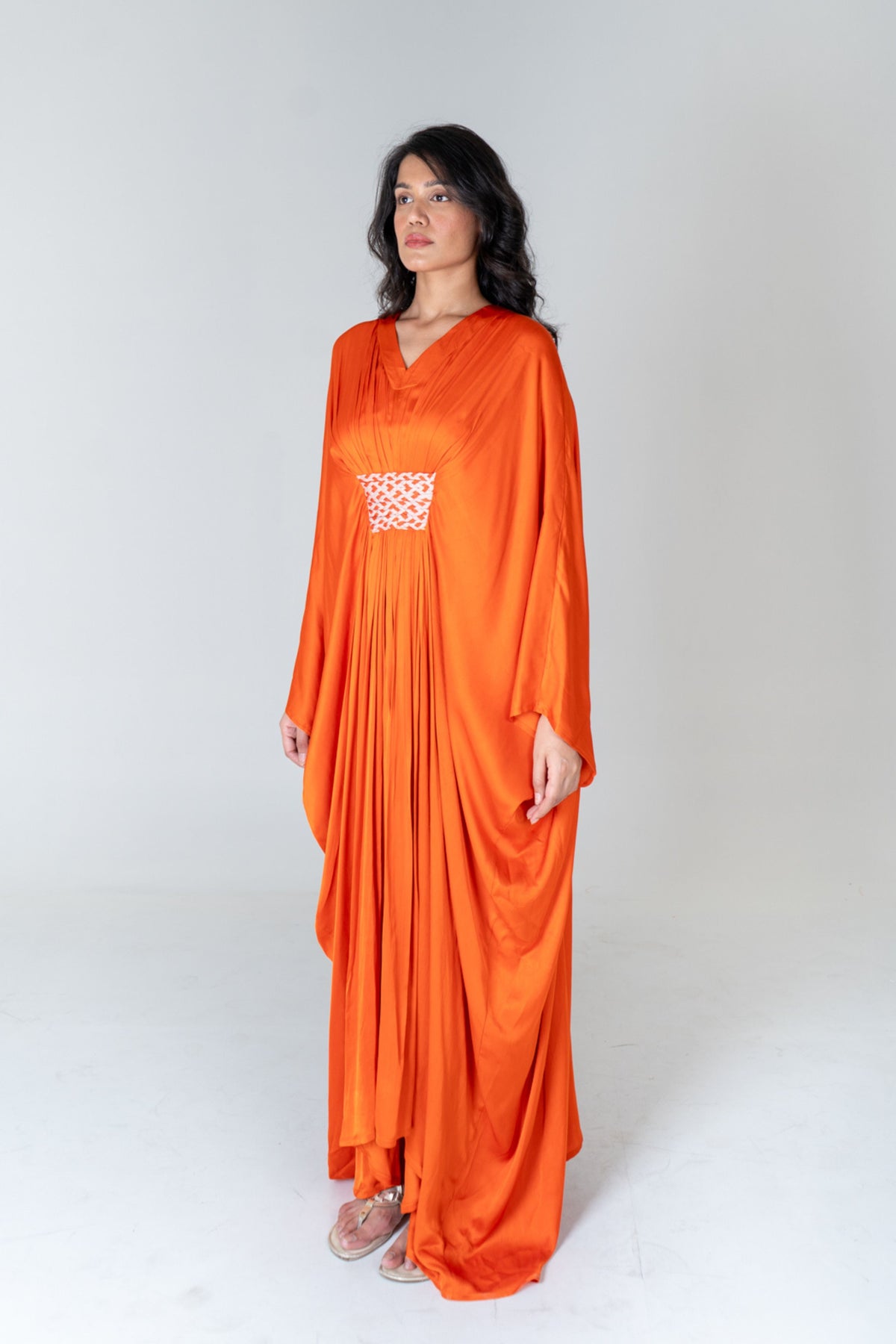 Orange-pink Braided Long Kaftan