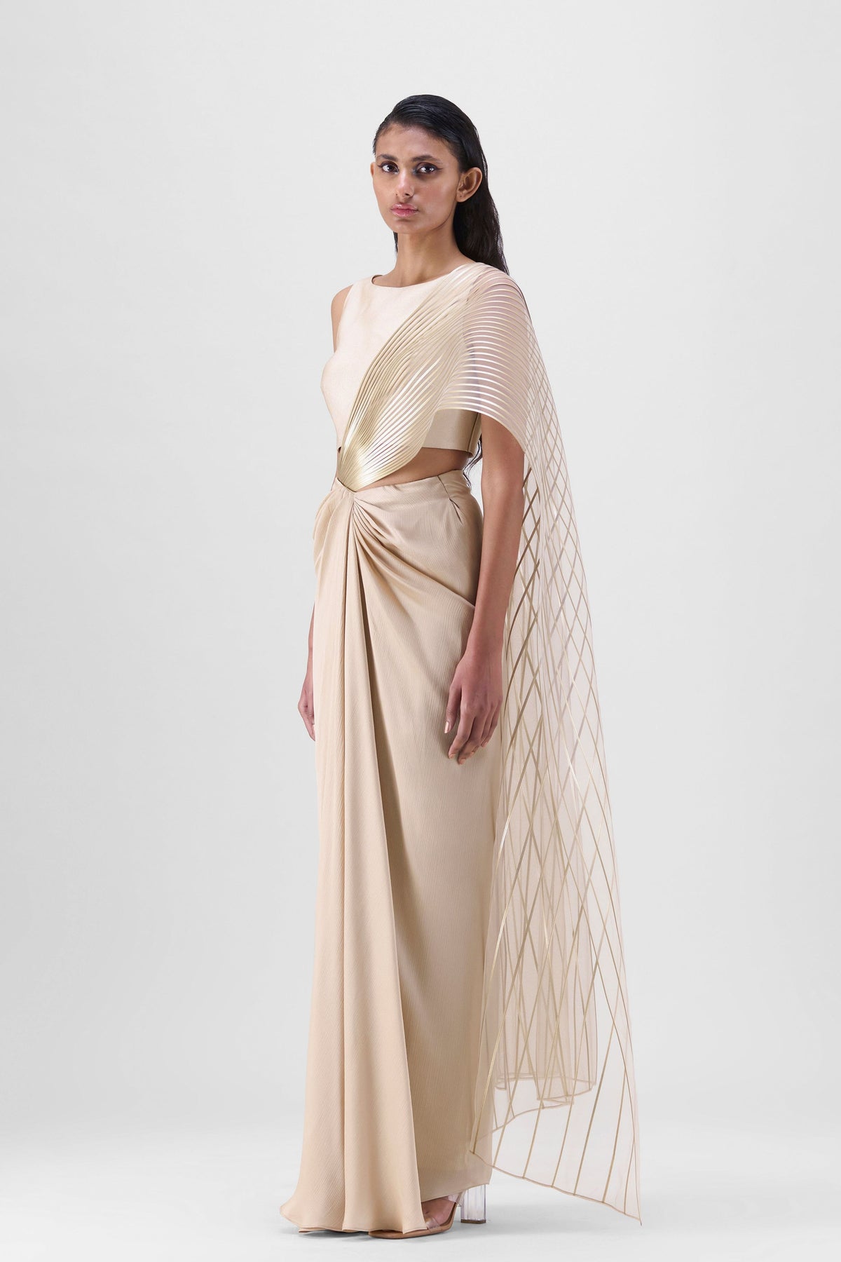 Sand Winged Draped Saree