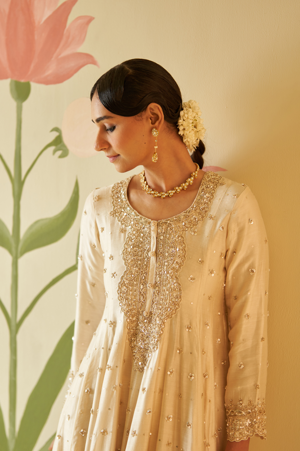 Ivory Chanderi Silk  Anarkali Set