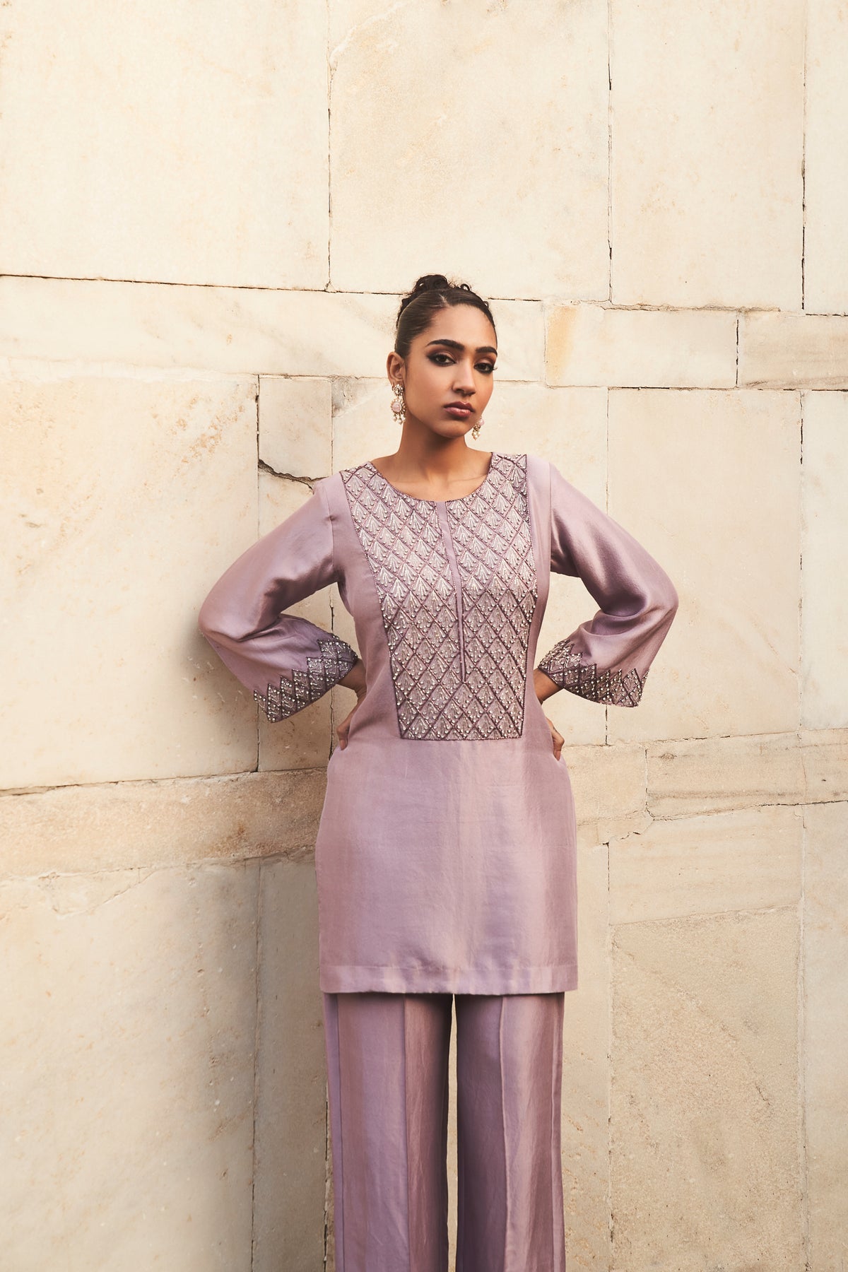 Silver on Mauve Zeya Silk Set