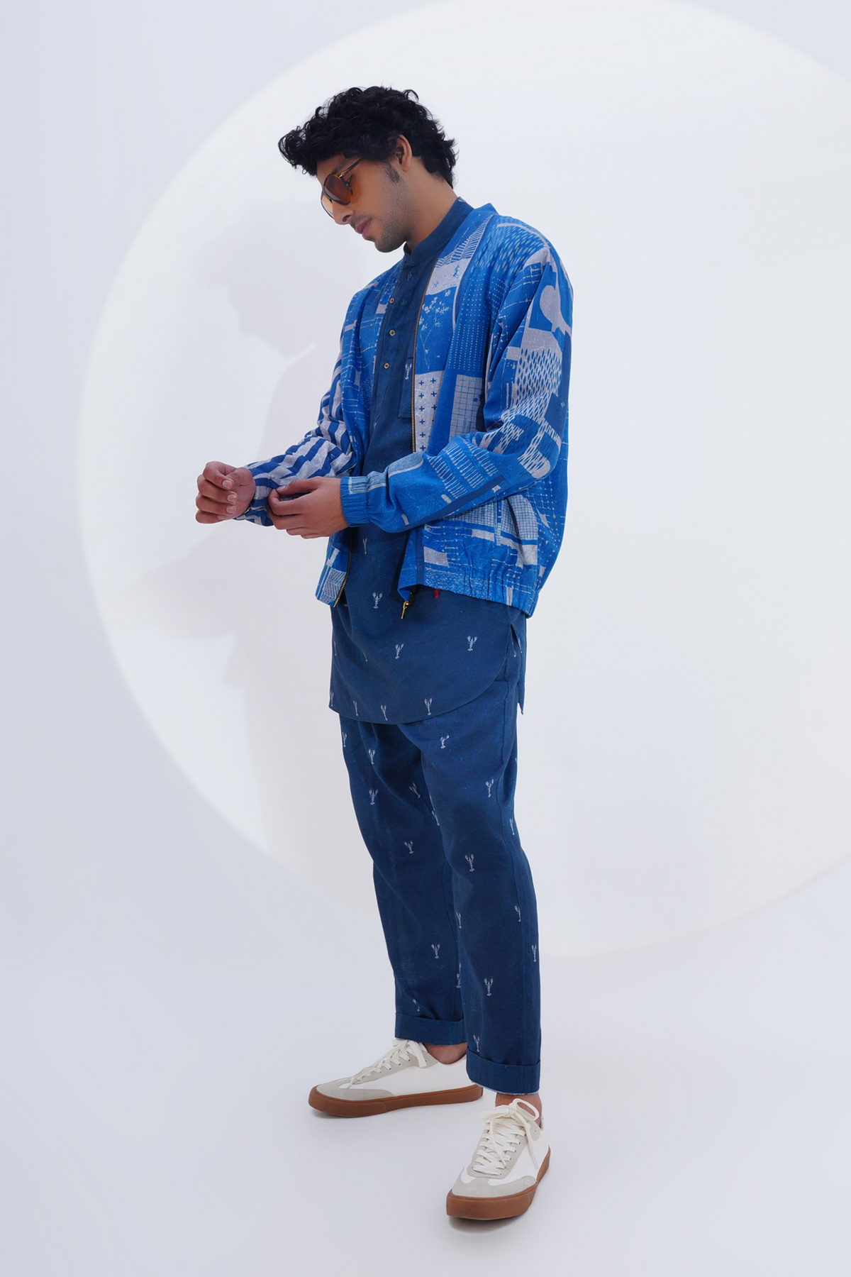 Indigo Printed Bomber Jacket