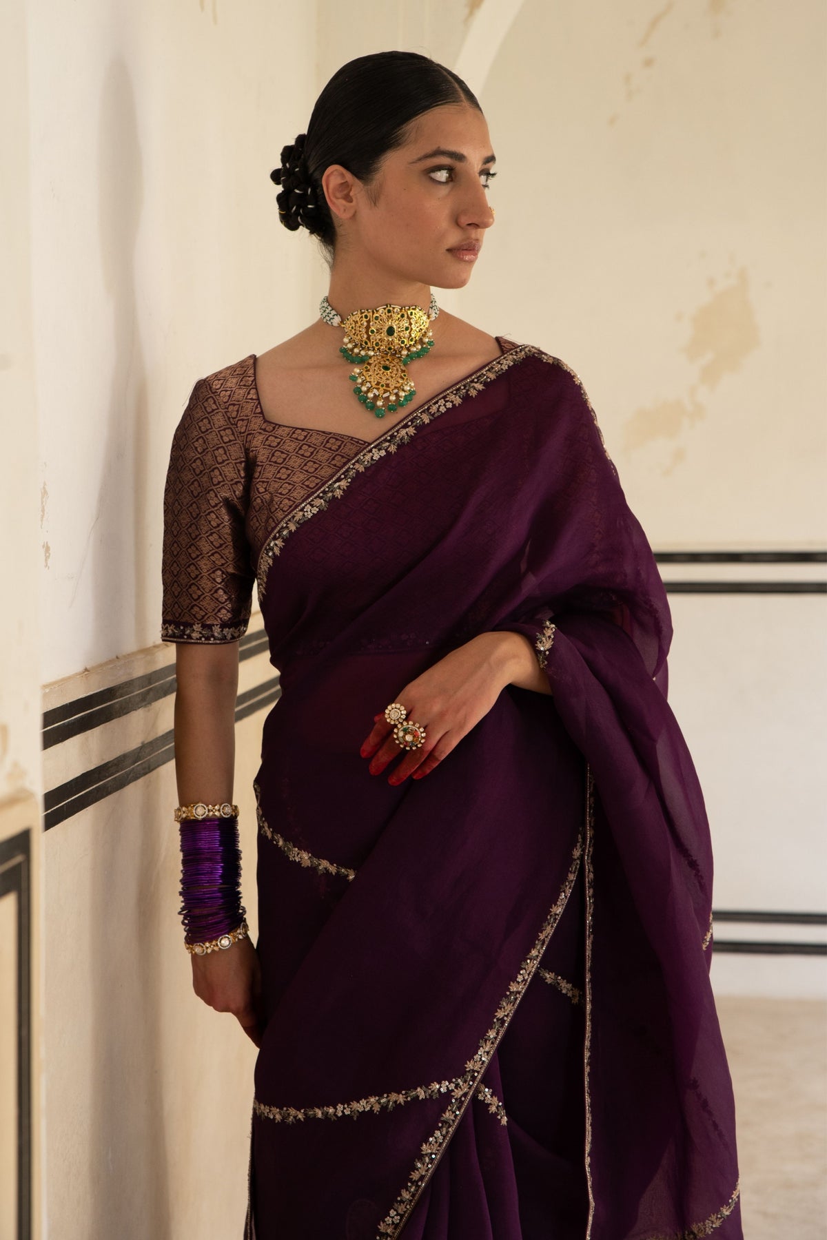 Aubergine Saree Set