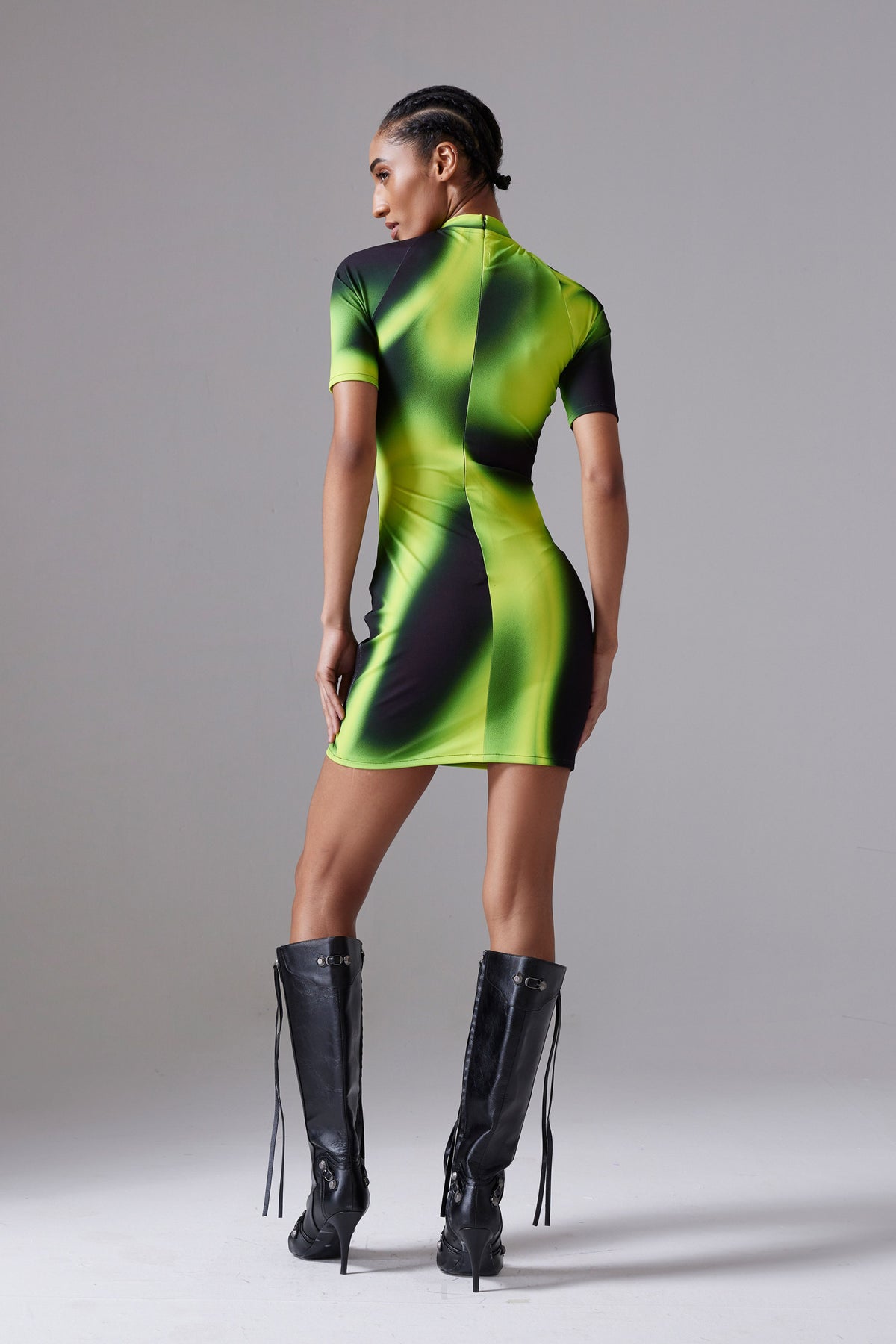 Acid Green Gradient Print Mini Dress