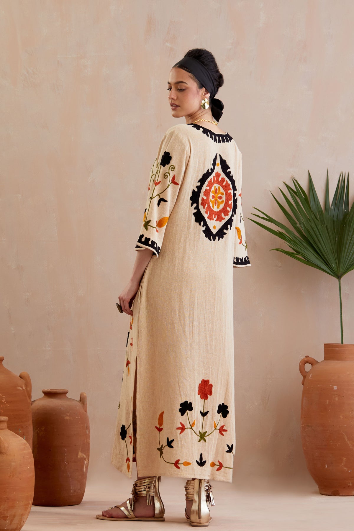 Beige Embroidery Maxi Dress