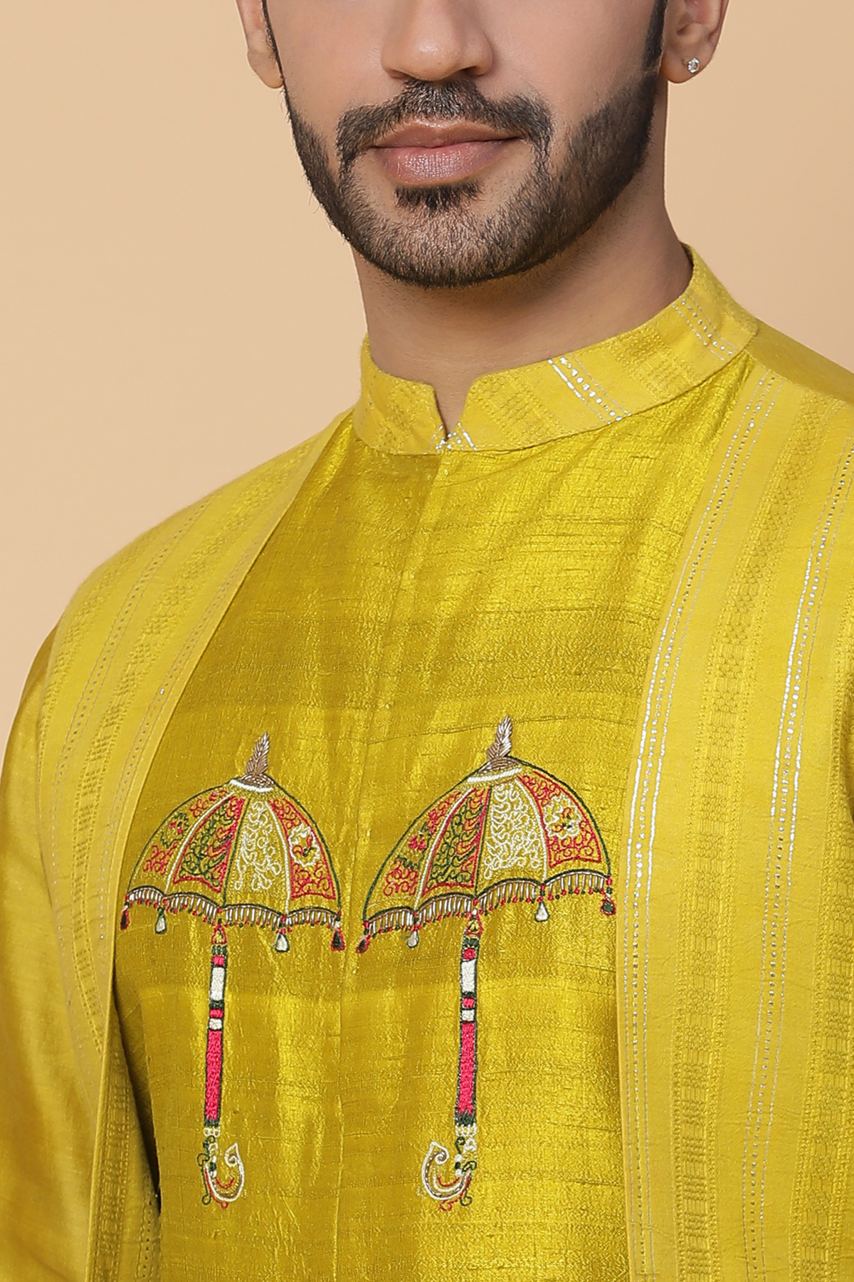 Mustard umbrella kurta with churidar