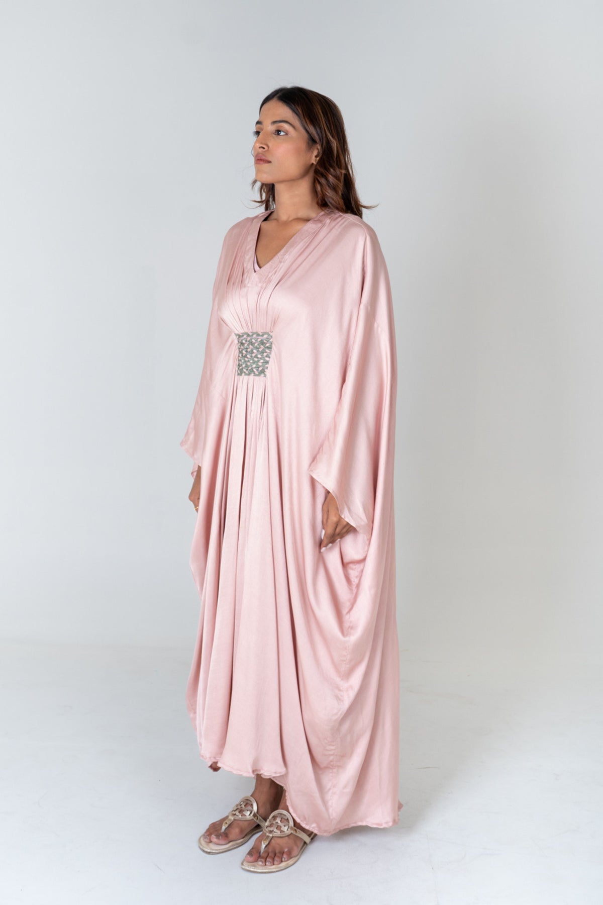 Pink-green Braided Long Kaftan