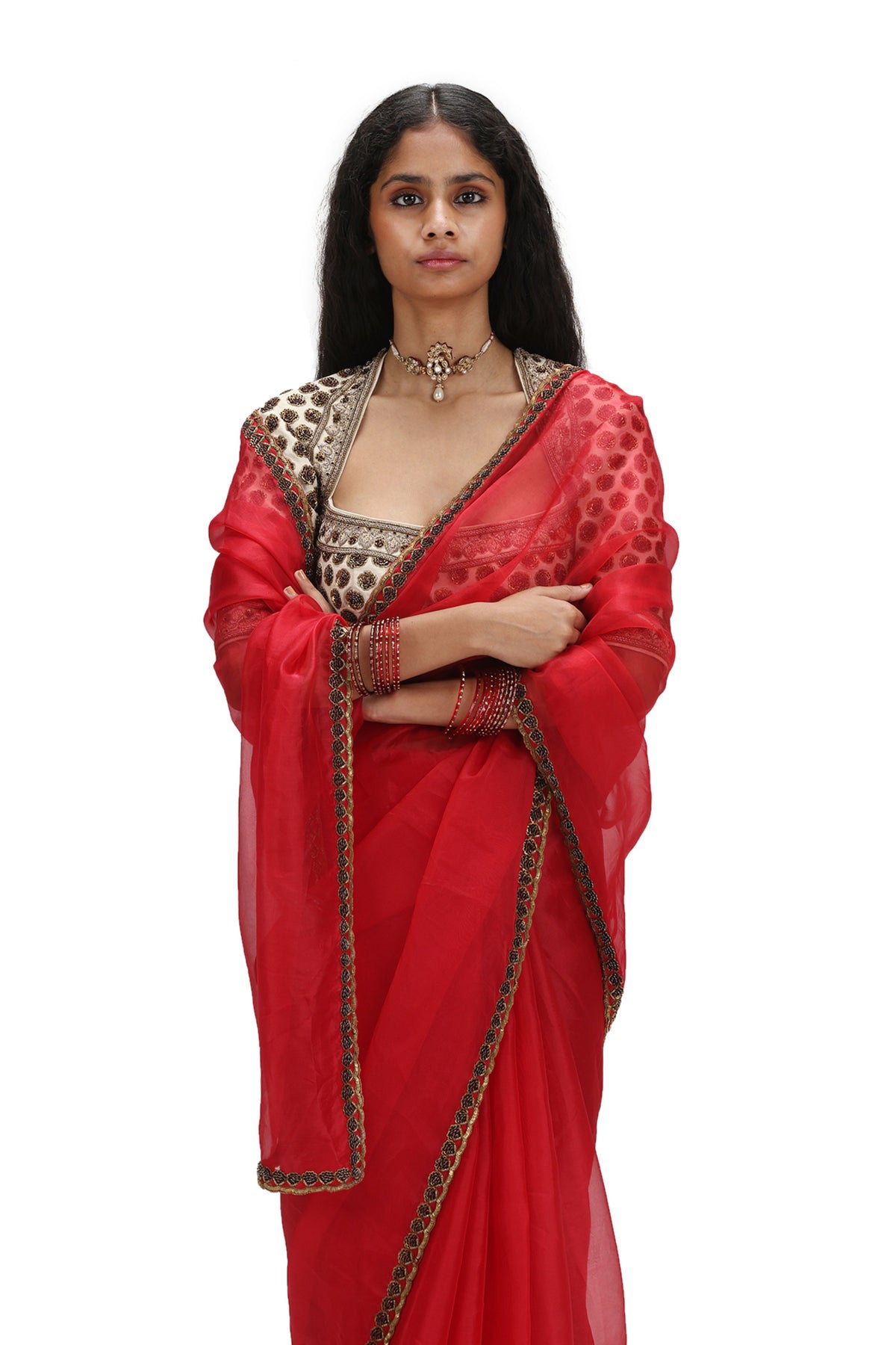 Mandahasa Red Saree Set