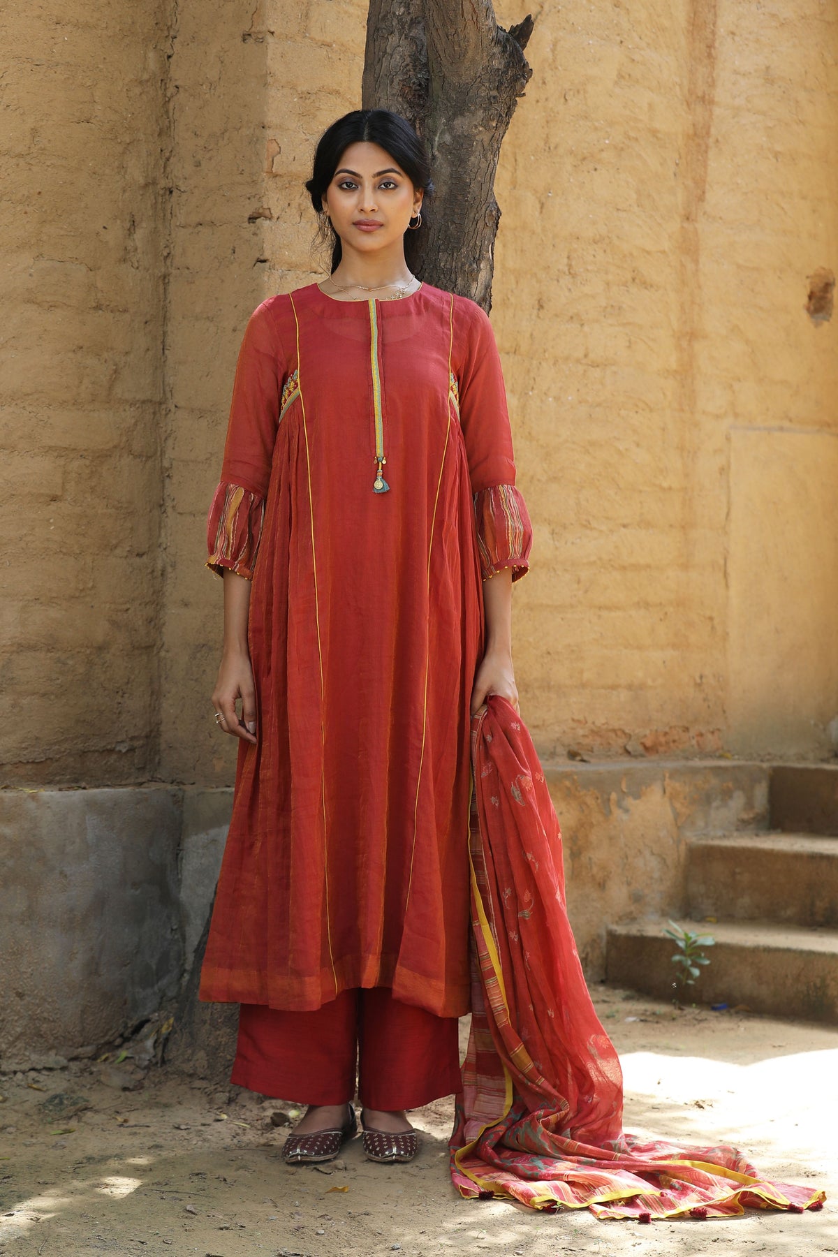 Rust Red Chunnat Kurta Set