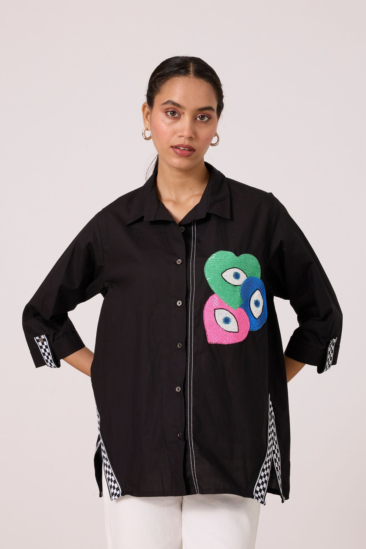 Doris Applique Black Shirt