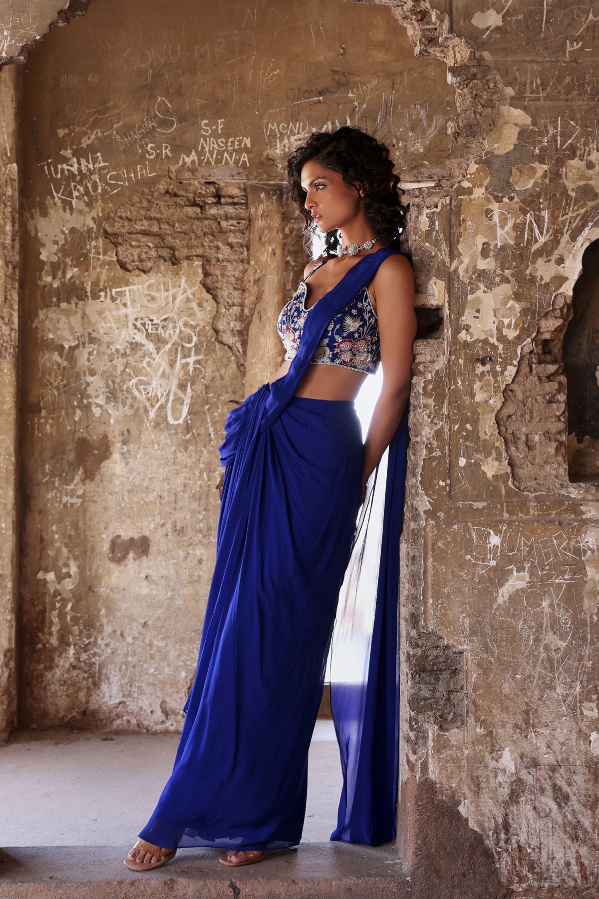 Nadira Pre-Draped Saree in Blue