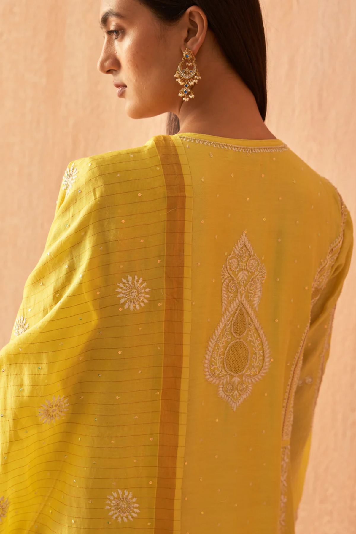 Yellow Chanderi Zardozi Anarkali Set