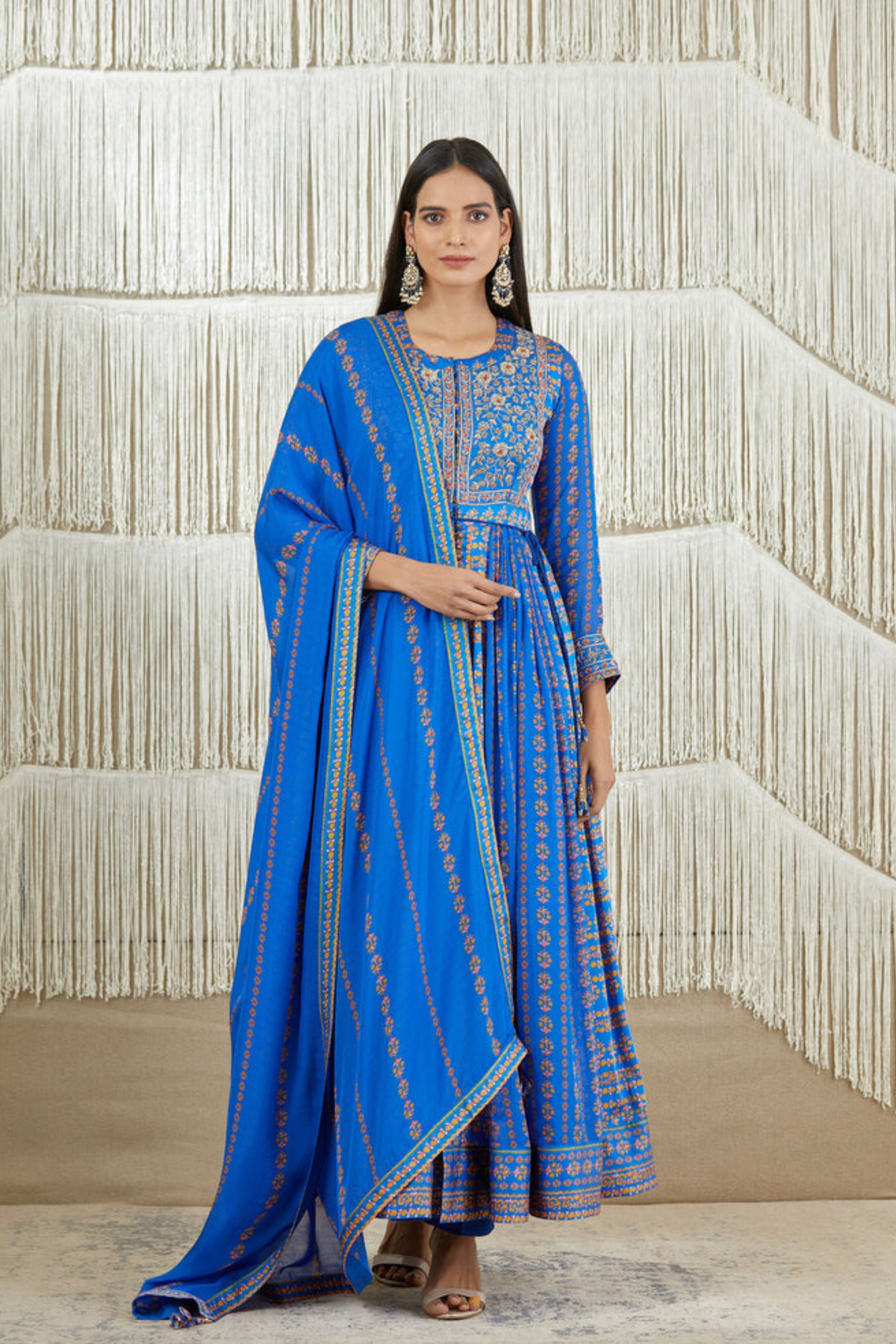 Blue zardozi embroidered anarkali set