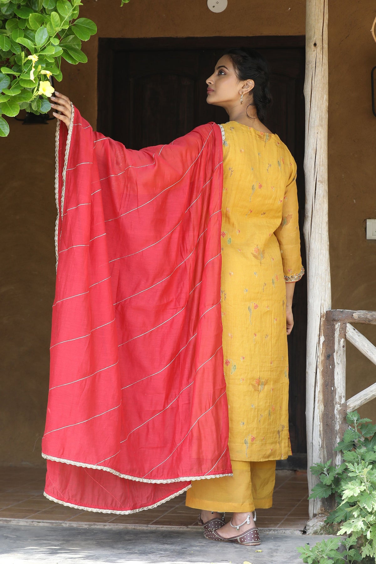 Yellow And Red Kurta Set