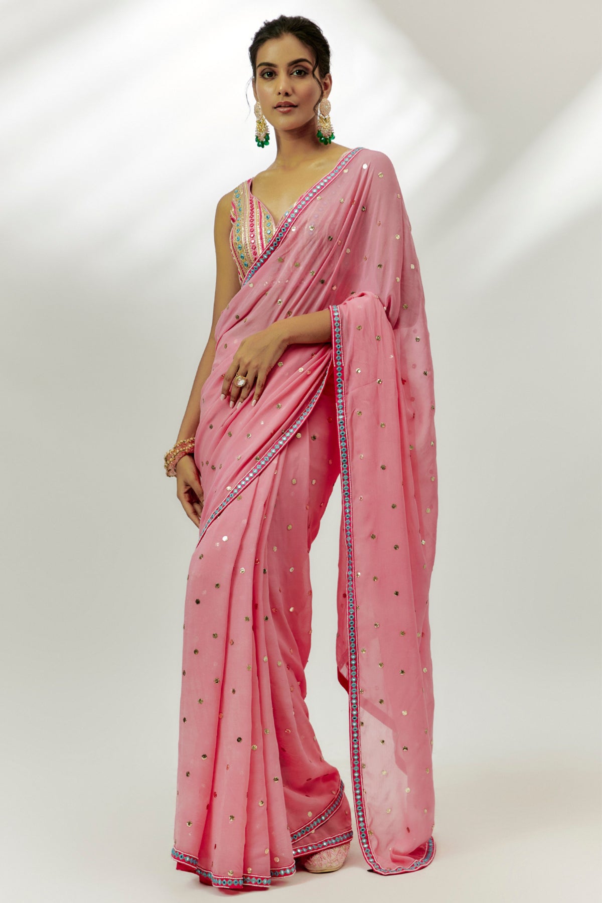 Pastel Pink Embroidered Saree Set