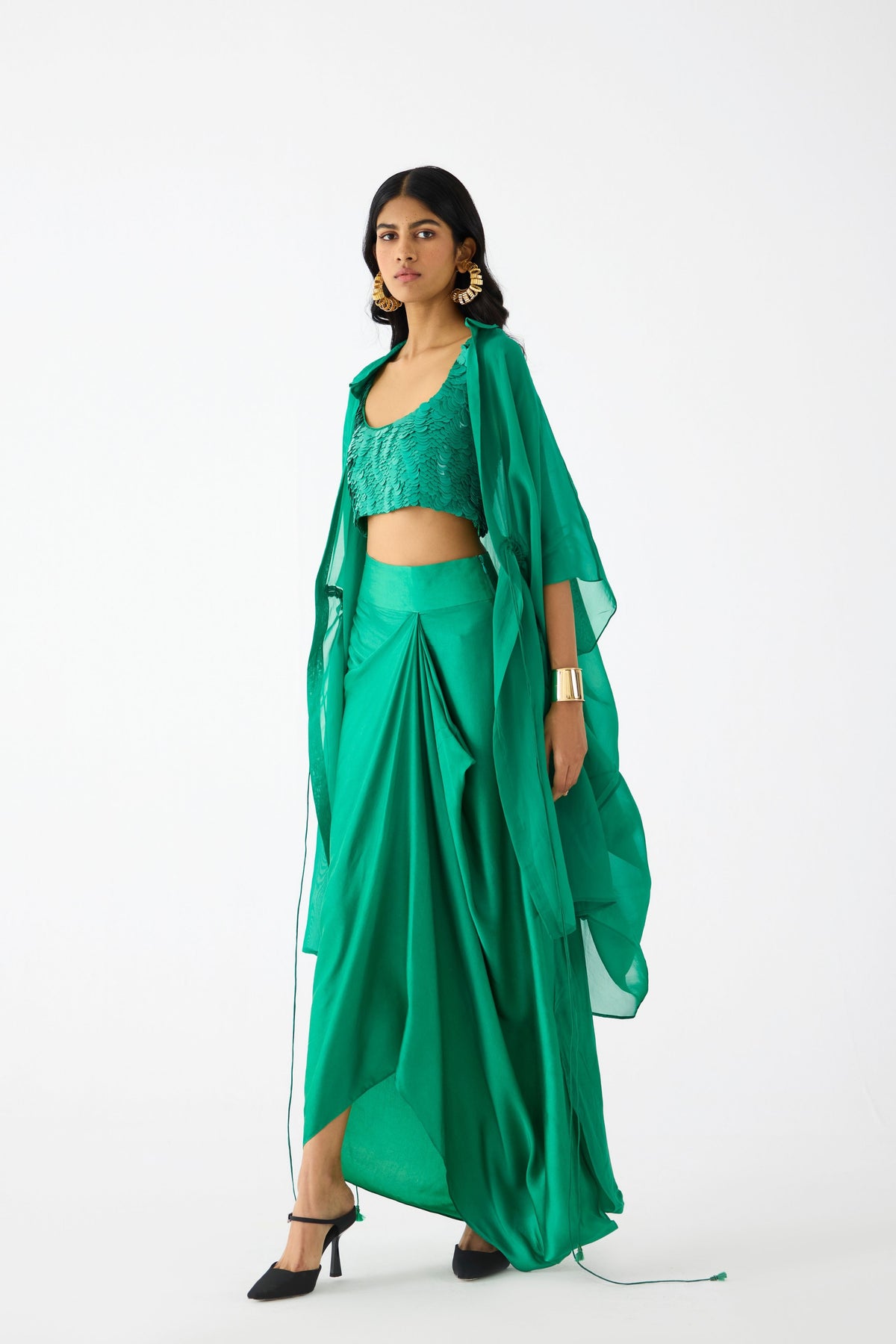 Emerald Blouse With Knot Skirt