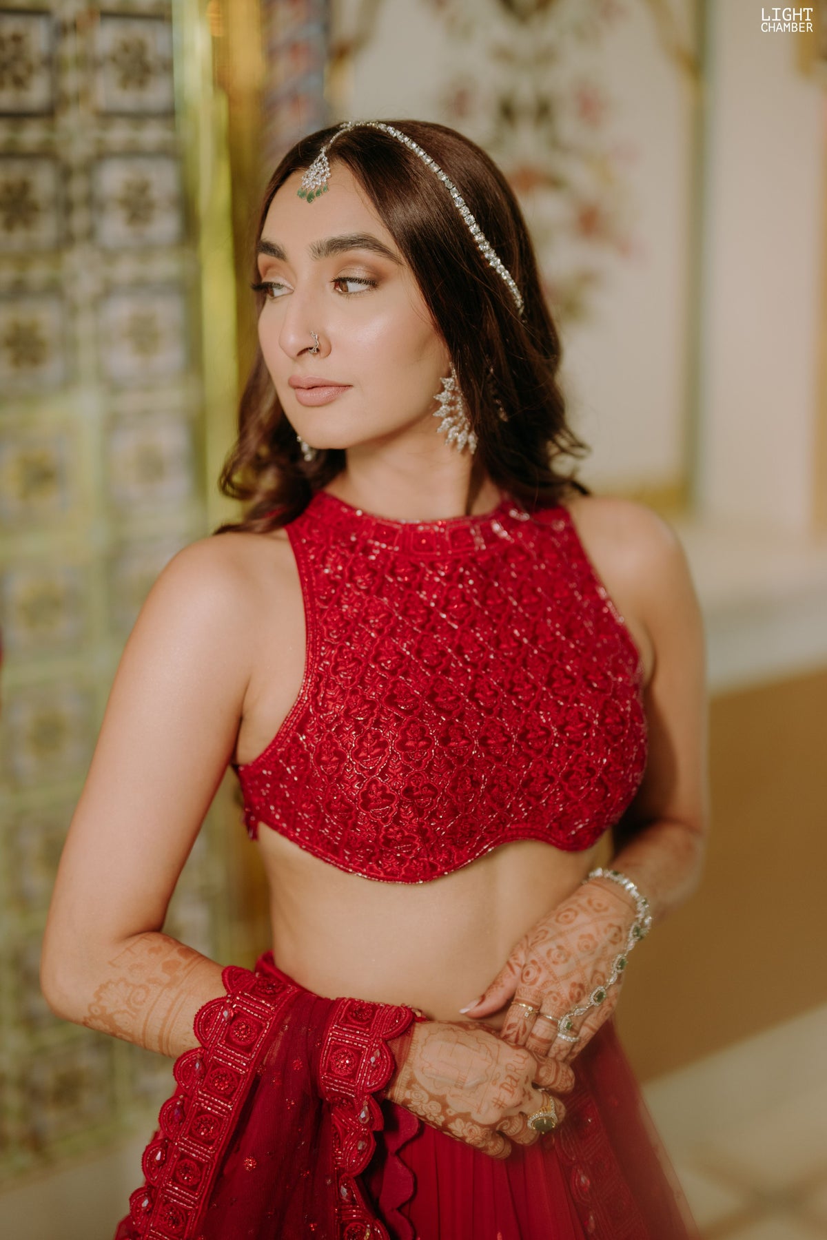 Ombre Red Pure Georgette Lehenga