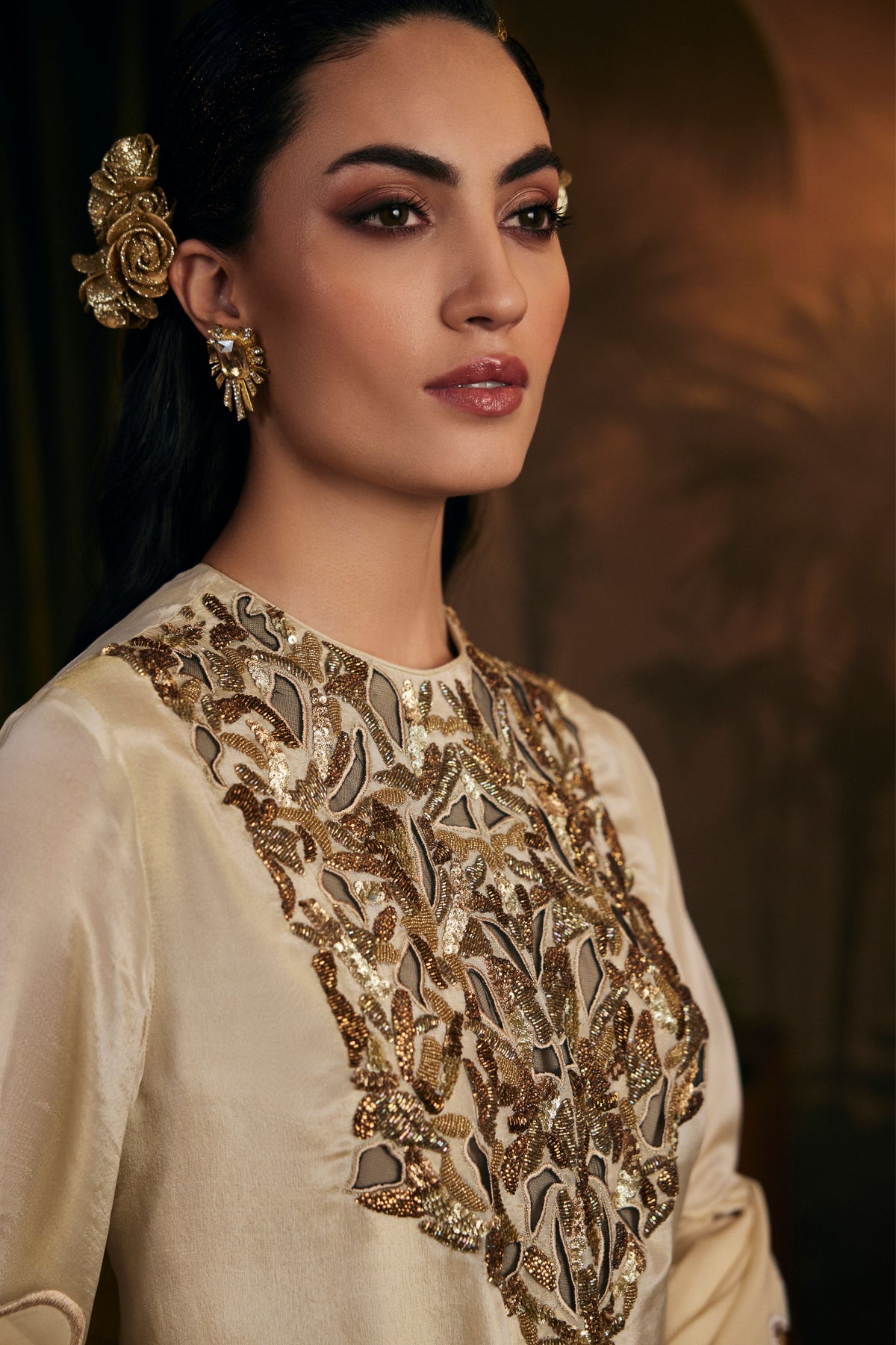 Champagne Gold Embroidered Sharara Set