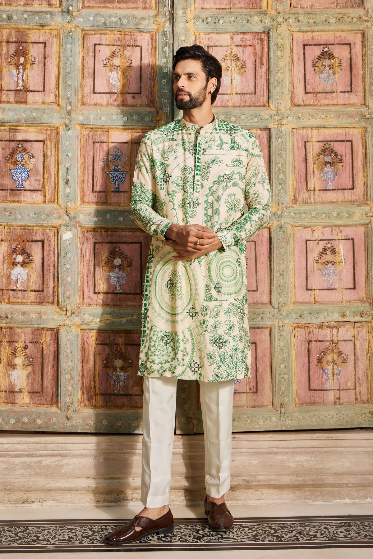 Green Thikri Print Kurta Set