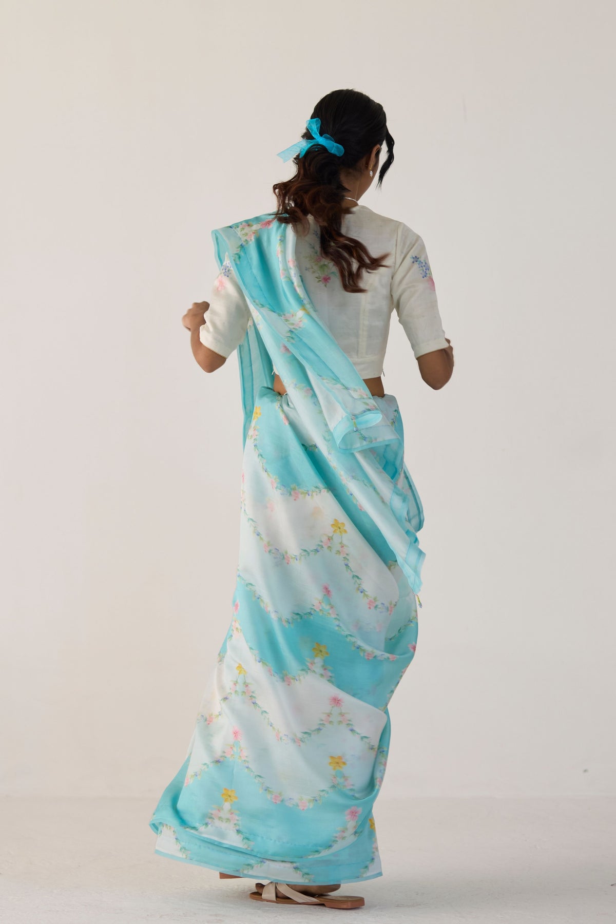 Blue Gulmarg Mulberry Organza Silk Sari