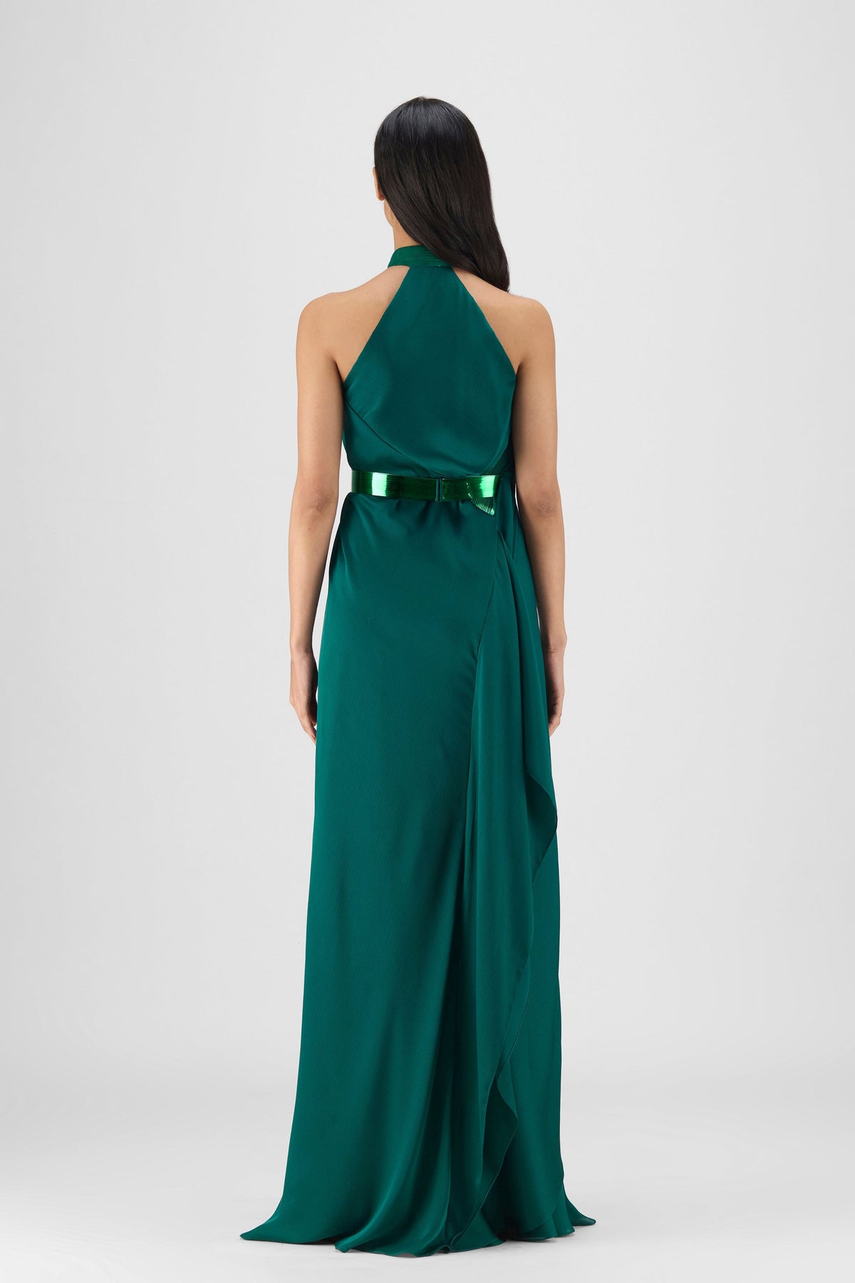 Metallic Emerald Halter Gown