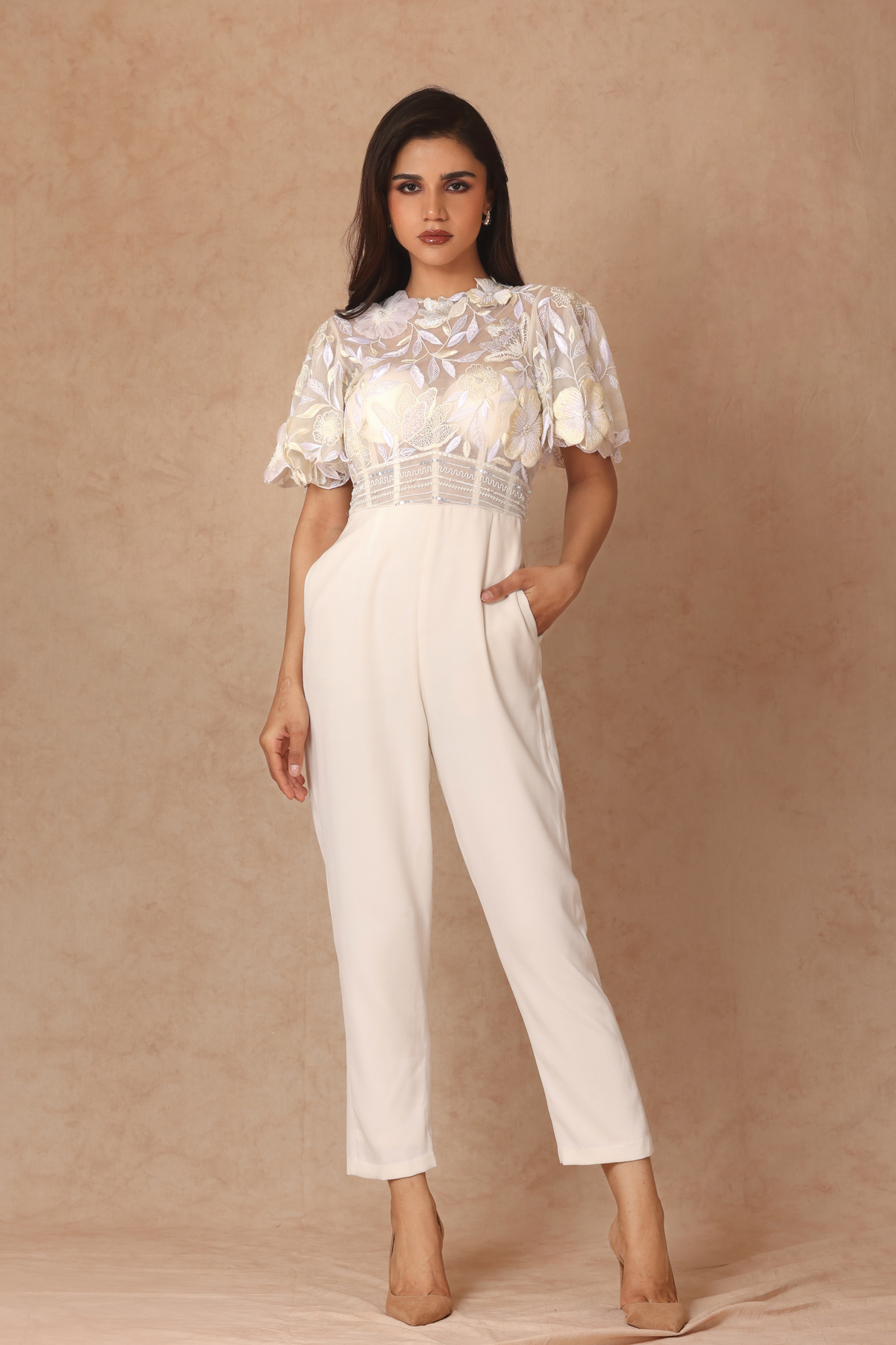 Bell Sleeves Embroidered Jumpsuit