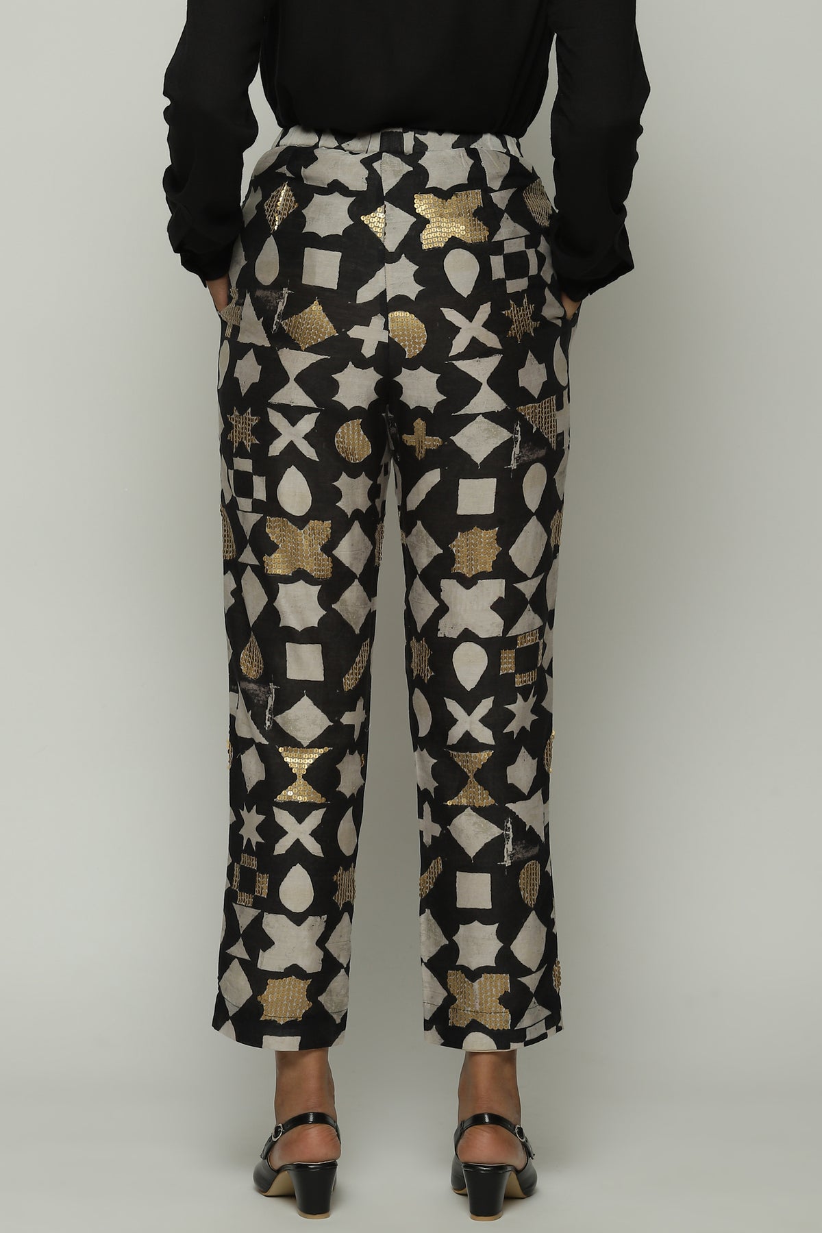 Symbol Print And Sequins Tapered Pant