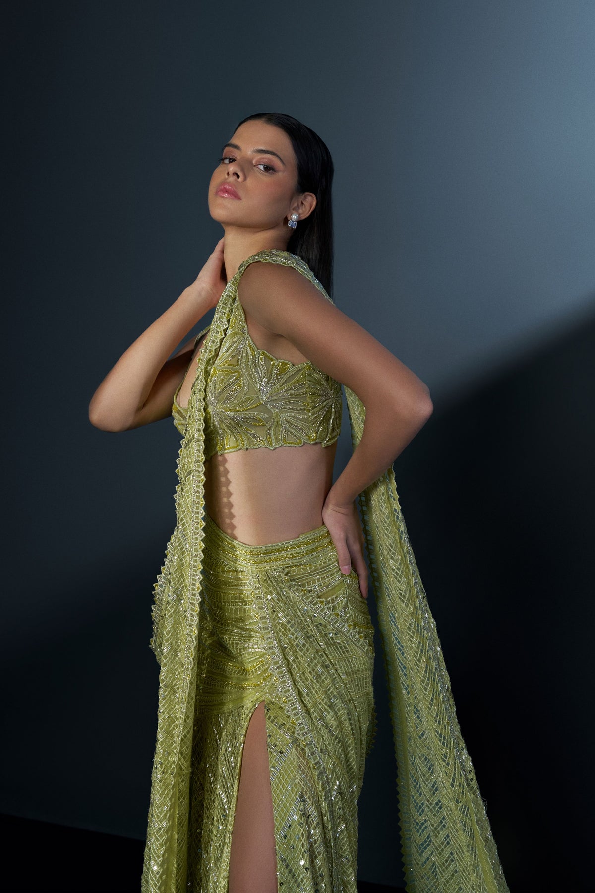 Seraphina Aectic Lime Saree Set