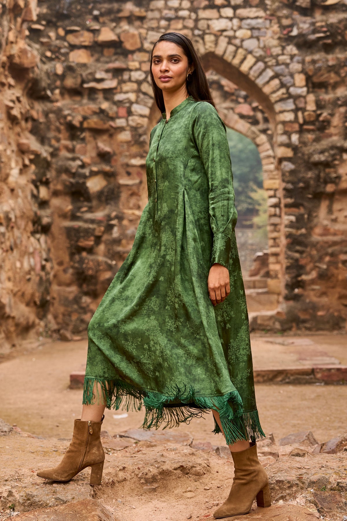 Forest Fringe Midi Shirt Dress