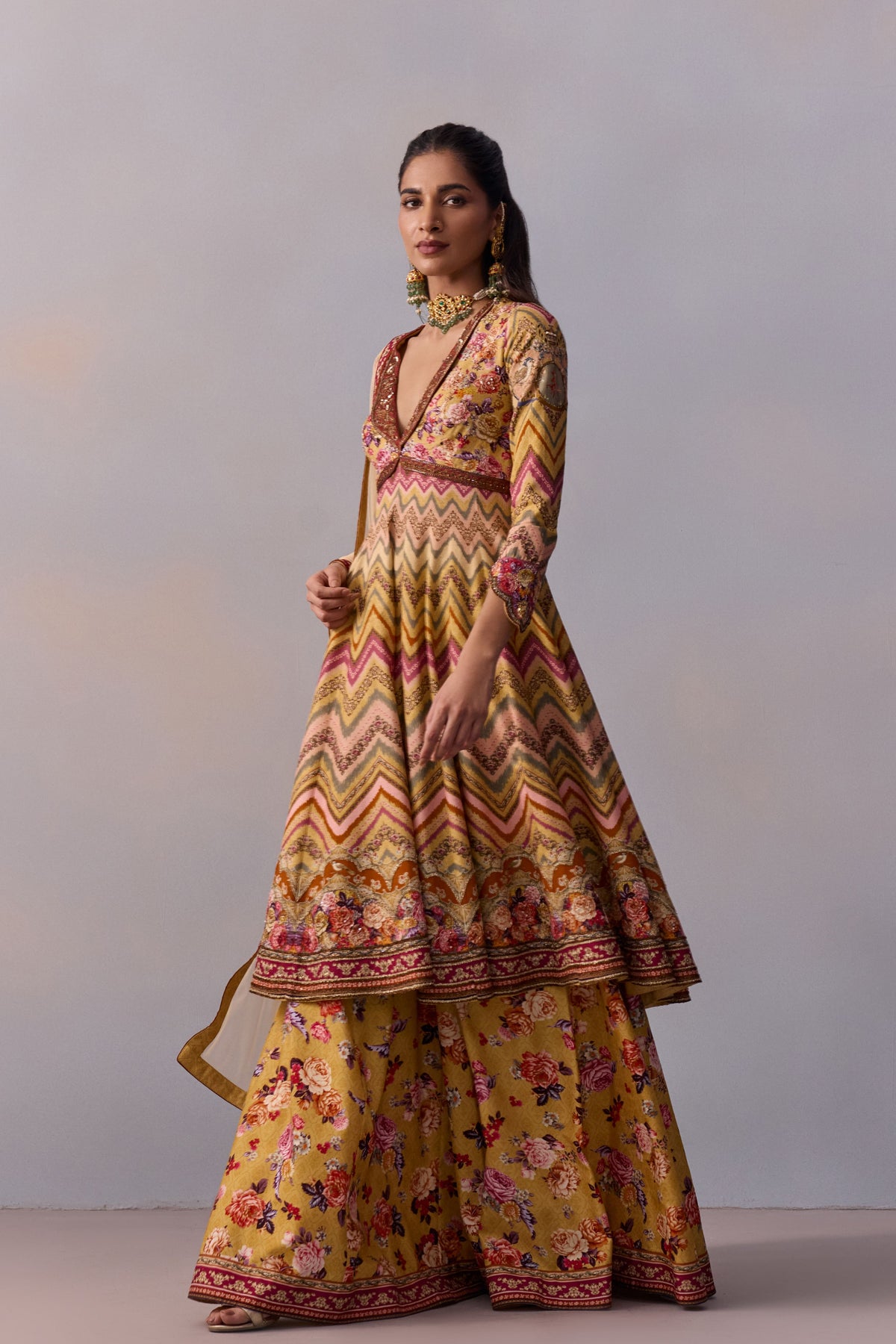 Multicolour Kushnaz Anarkali Set