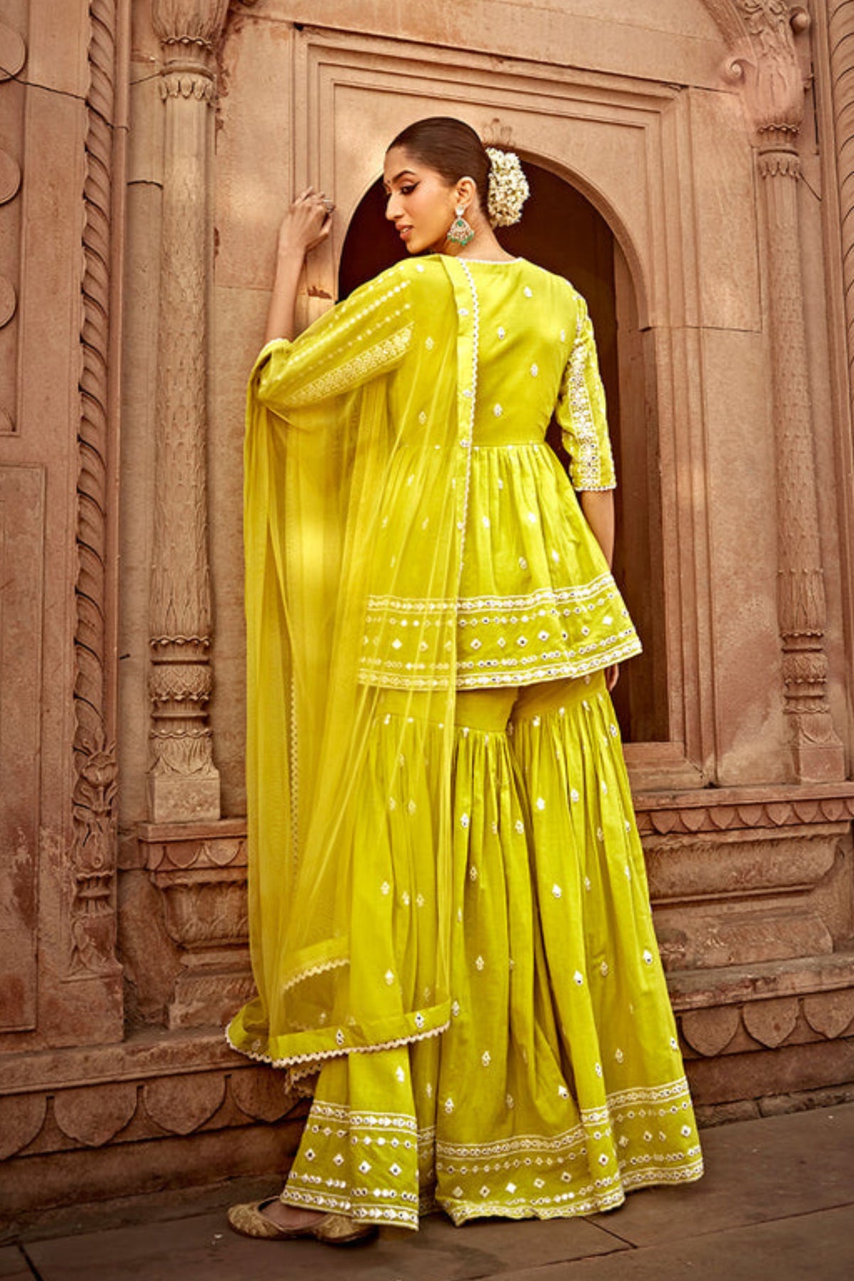 Neon Green Three Sharara Set