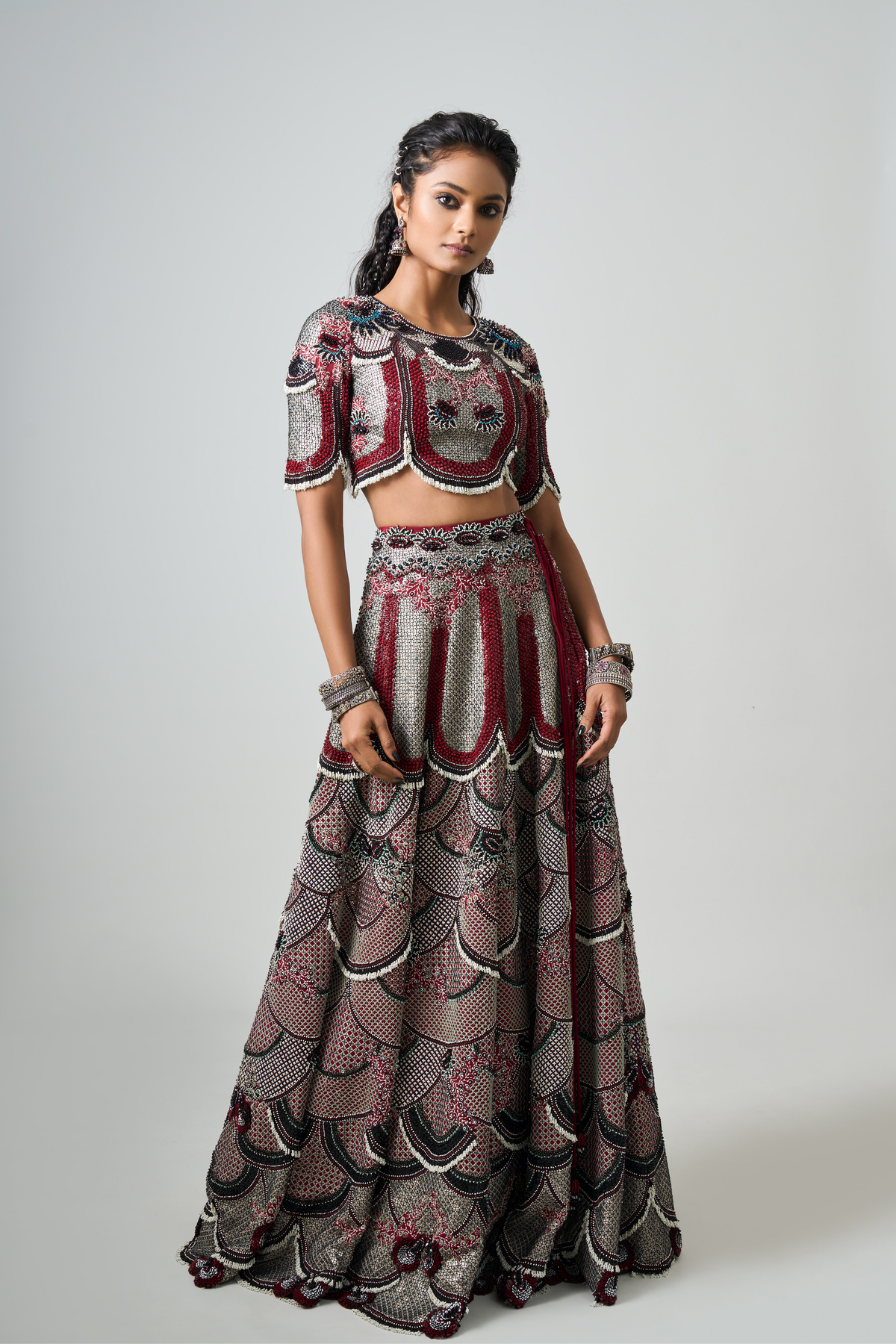 Burgundy Lehenga With Blouse