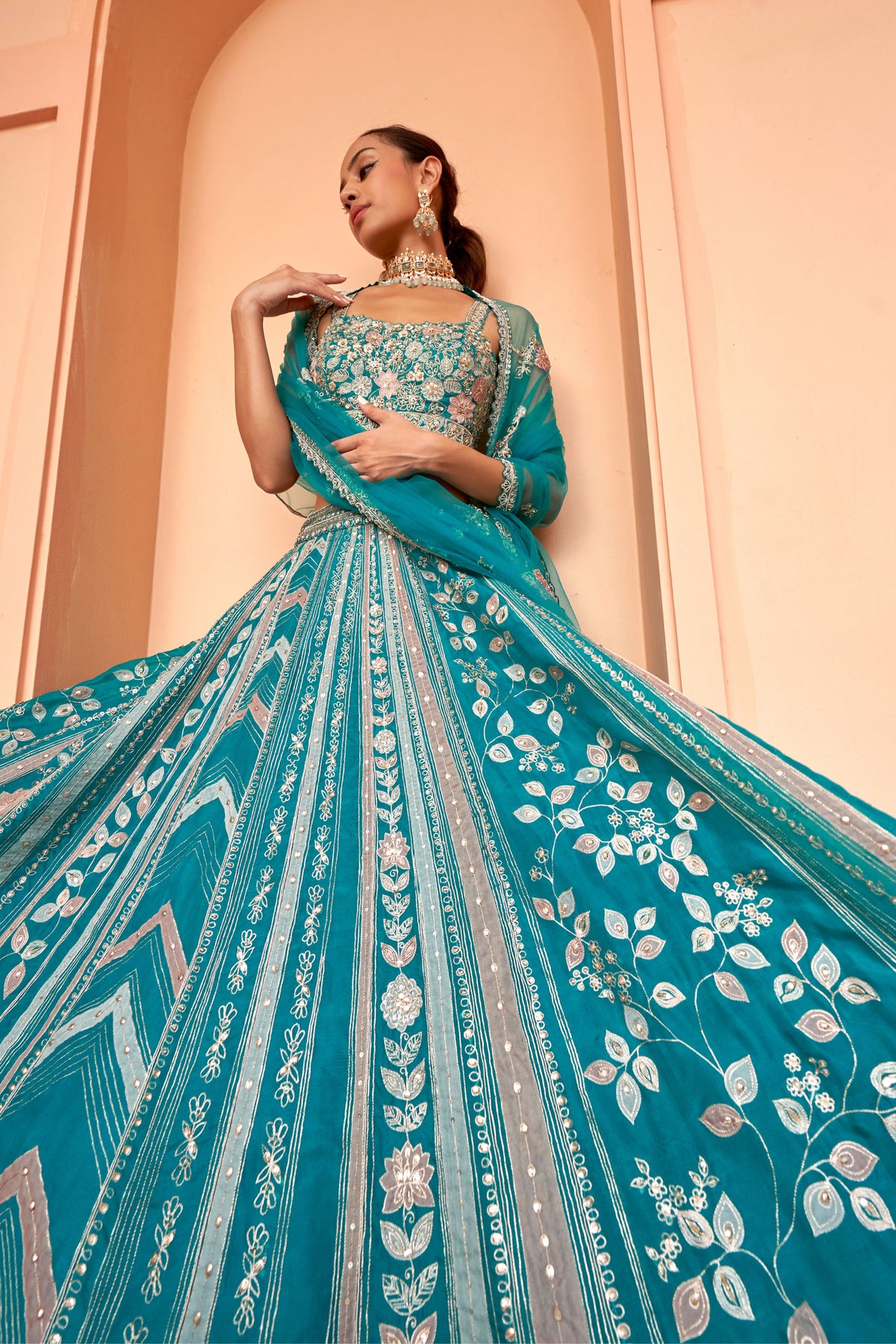 Pine Green Linear Lehenga