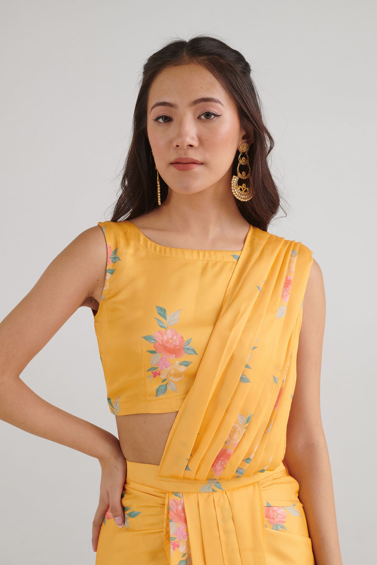 Amber Yellow Lungi Saree Set