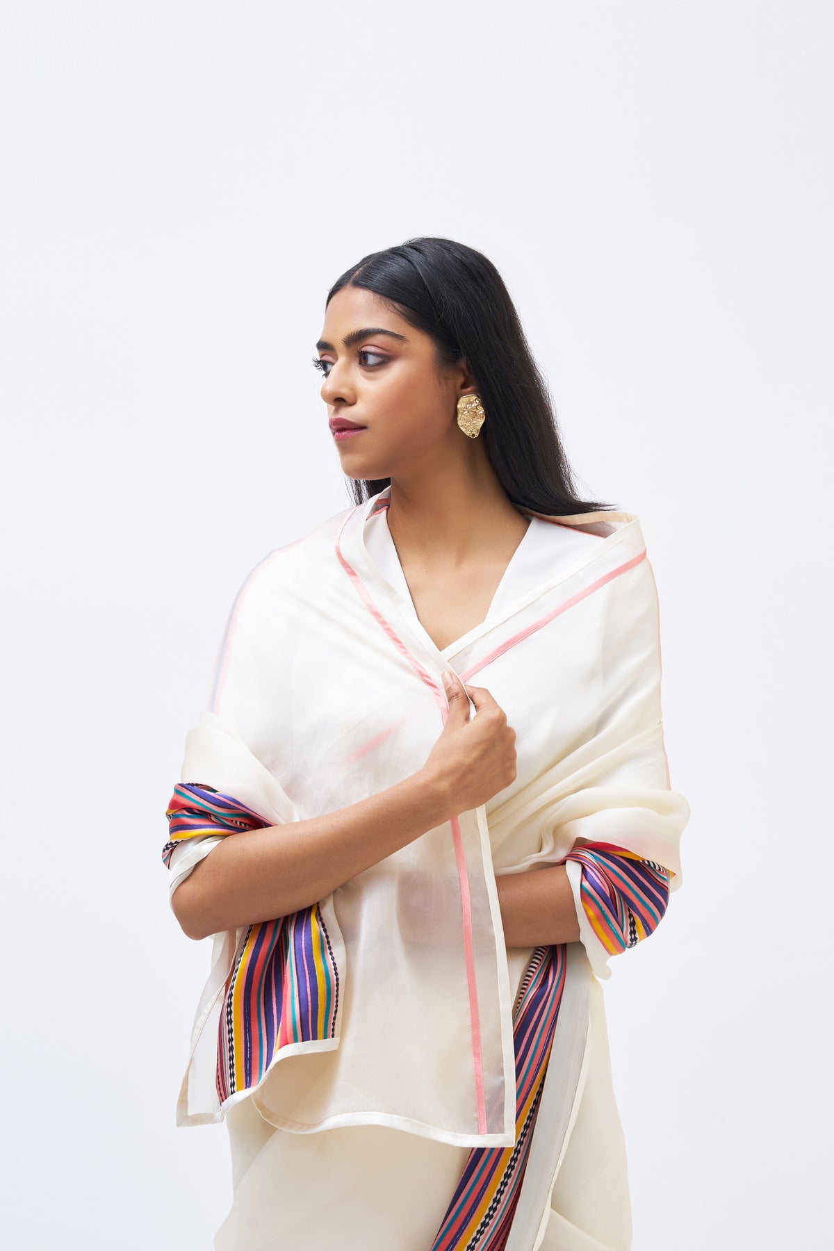 Charley Stripe Silk Organza Saree